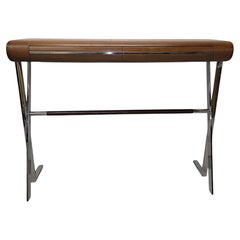 A Very Fine Mid Century Style Walnut and Chrome Console Table