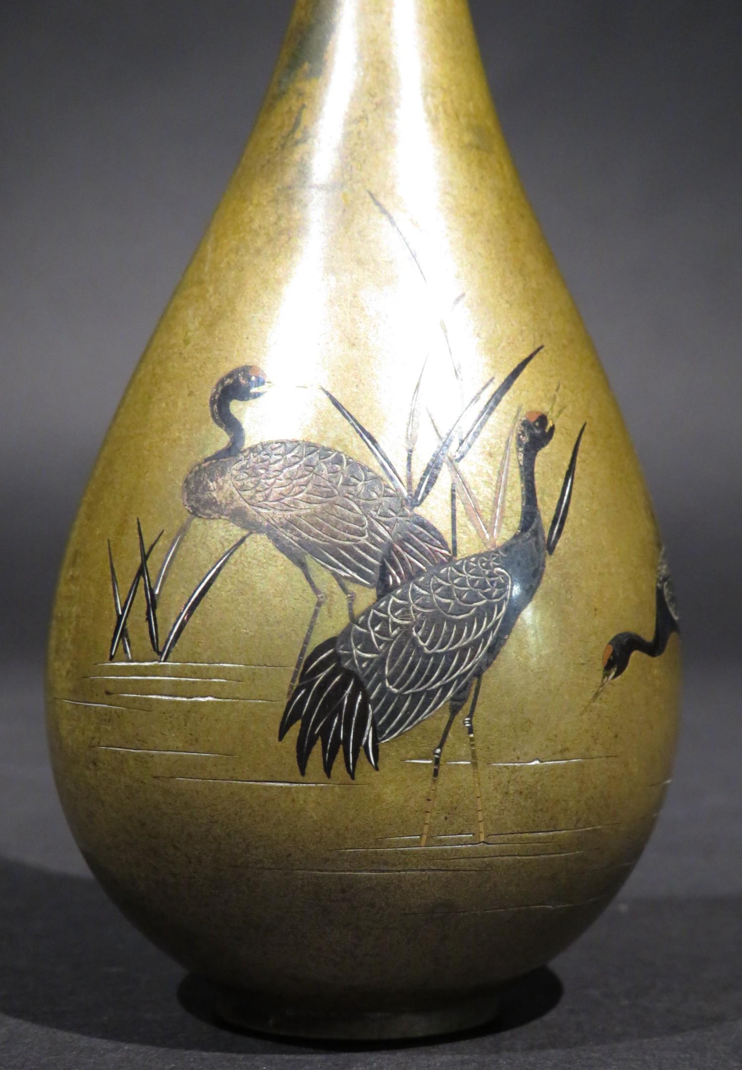 19th Century A Very Fine Miniature Japanese Mixed Metal Bronze Bottle Vase, Meiji Period For Sale