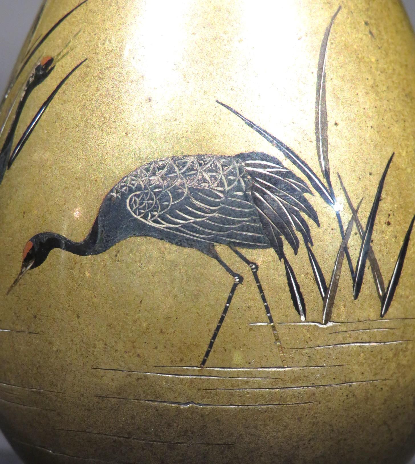 A Very Fine Miniature Japanese Mixed Metal Bronze Bottle Vase, Meiji Period For Sale 1