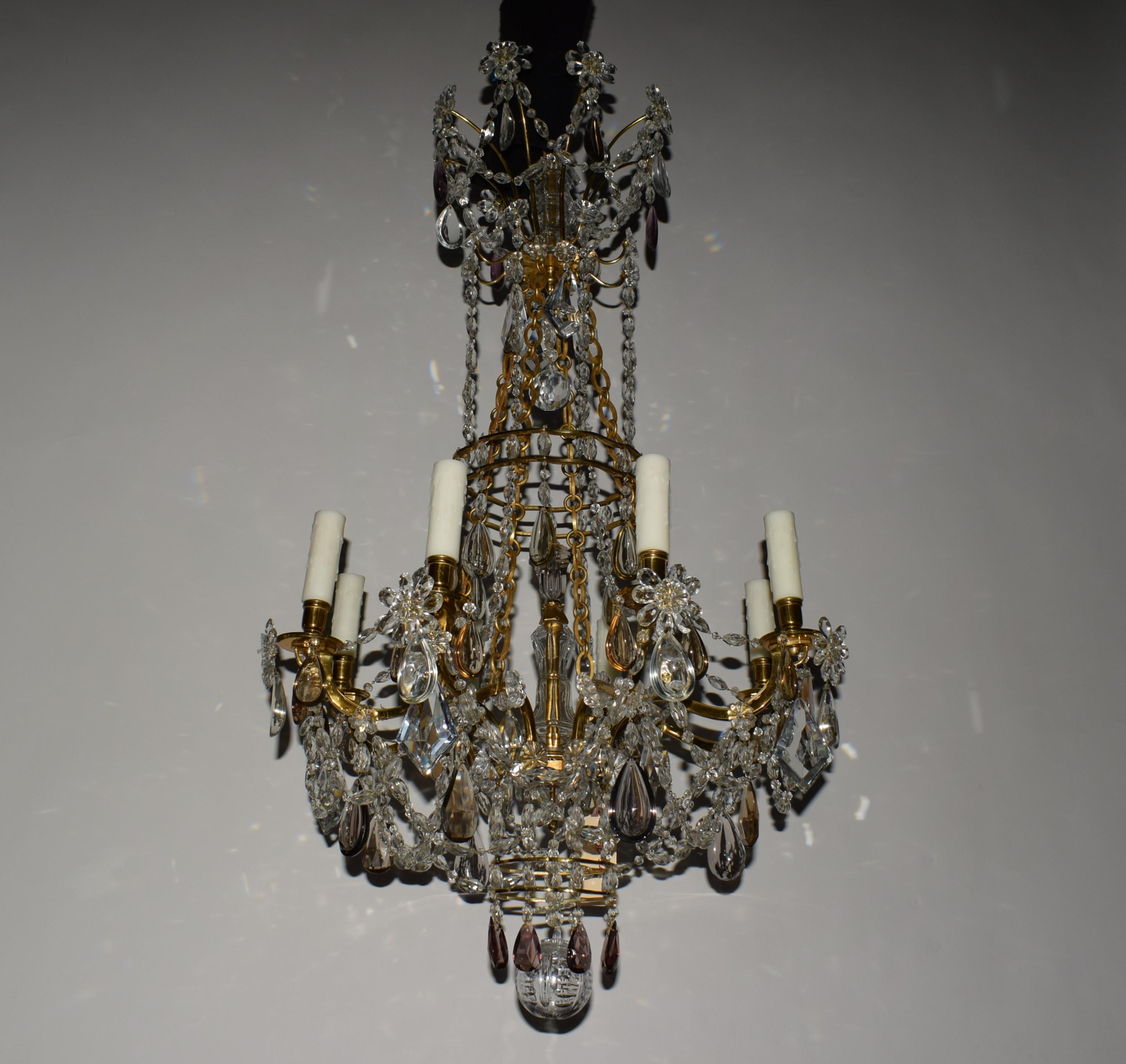 A very fine Napoleon III style chandelier having a gilt bronze frame with 