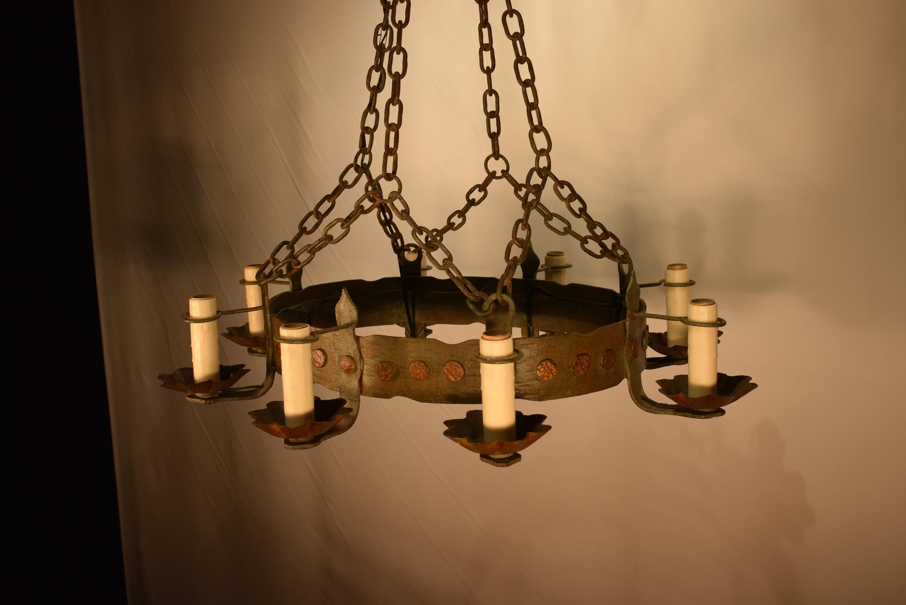 Very Fine Oval Iron Chandelier in the Tudor Style 4