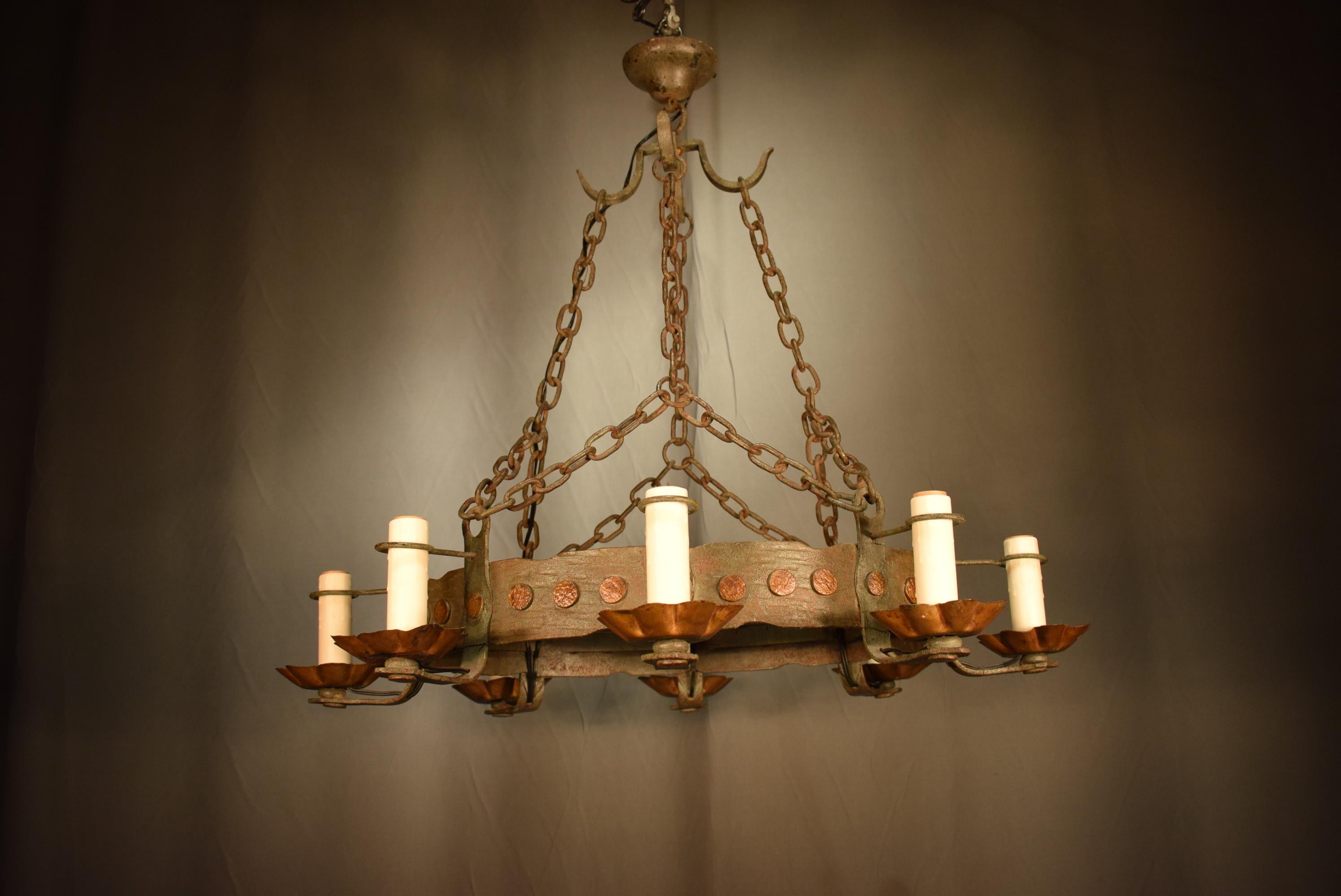 French Very Fine Oval Iron Chandelier in the Tudor Style