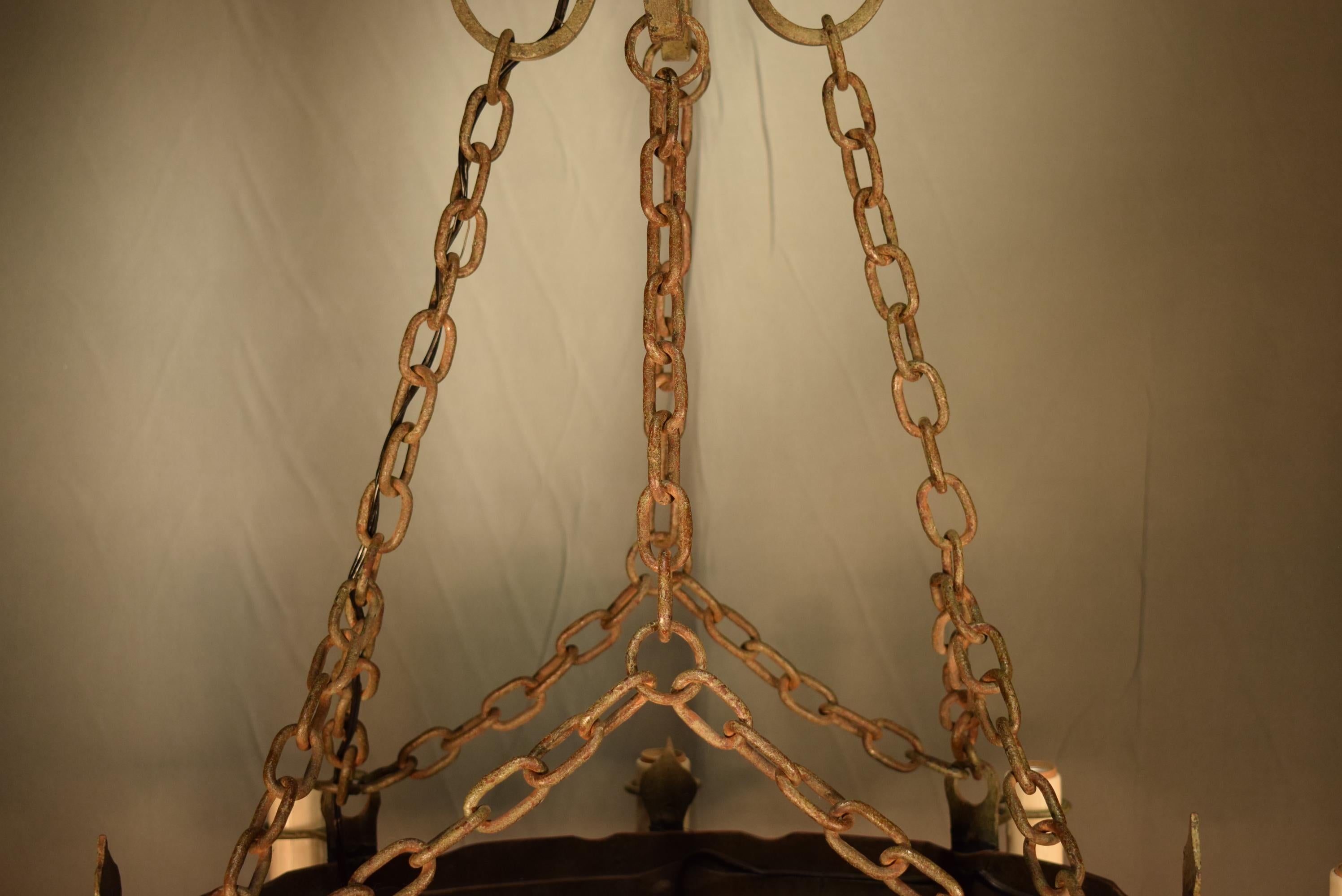 Very Fine Oval Iron Chandelier in the Tudor Style 1