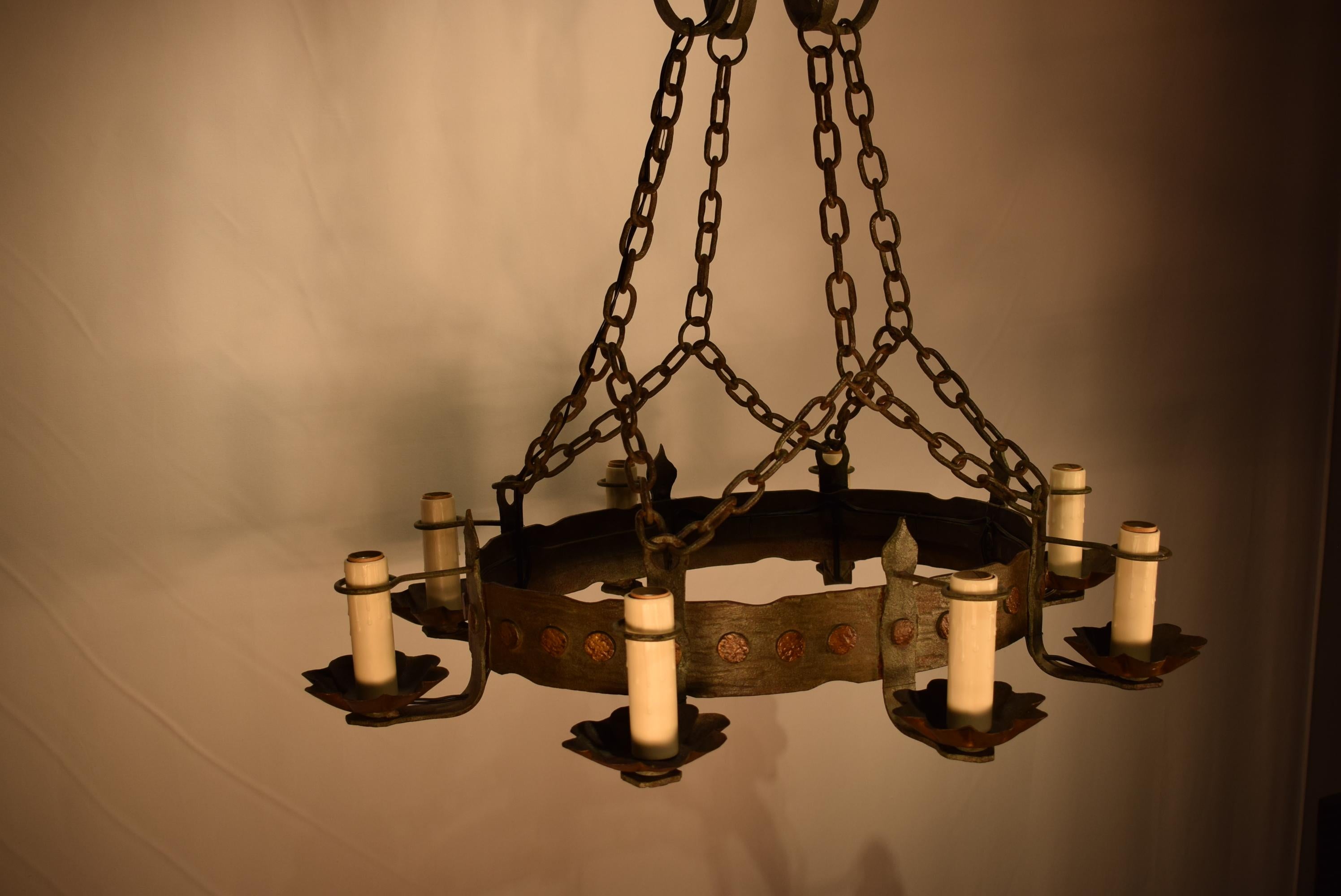 Very Fine Oval Iron Chandelier in the Tudor Style 3