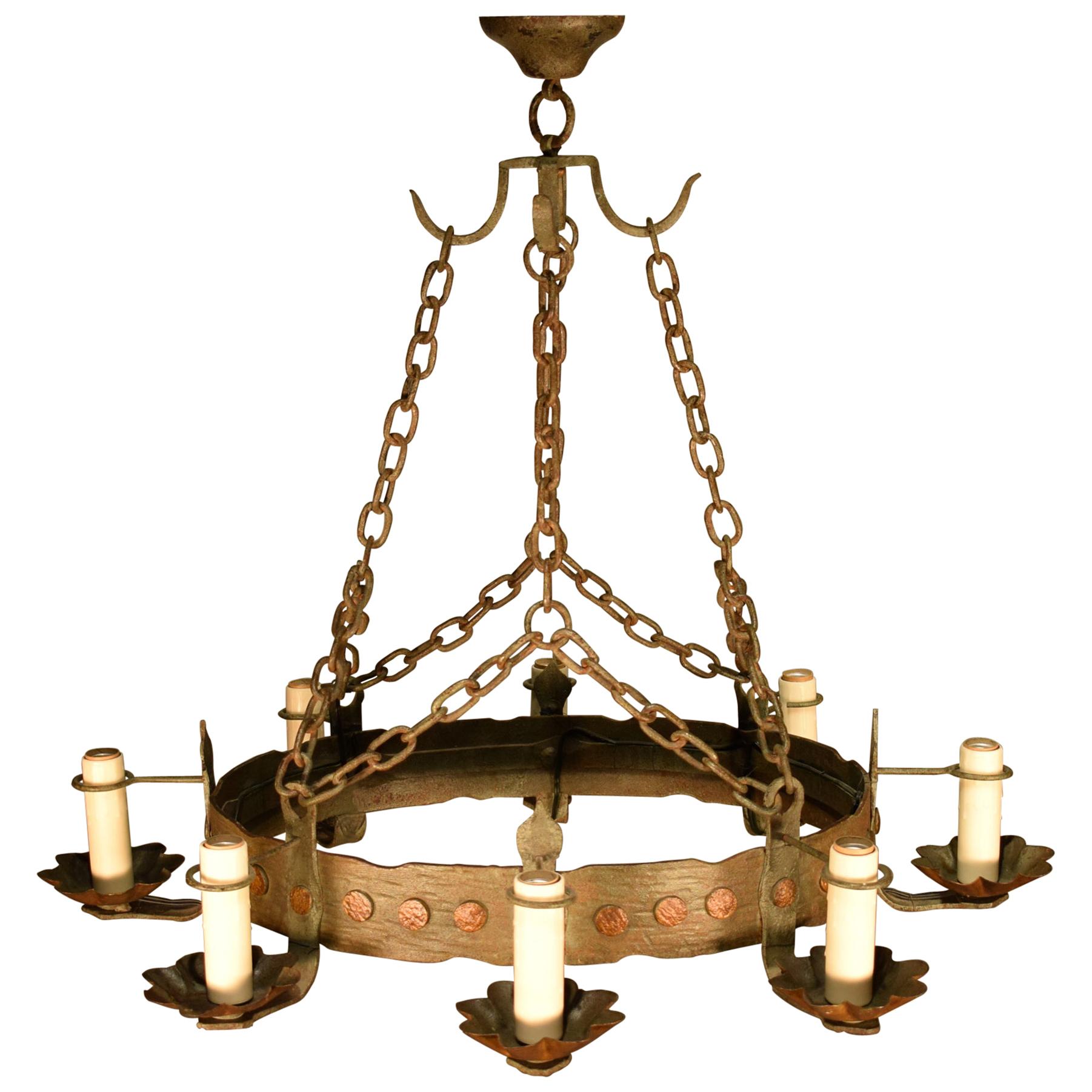 Very Fine Oval Iron Chandelier in the Tudor Style