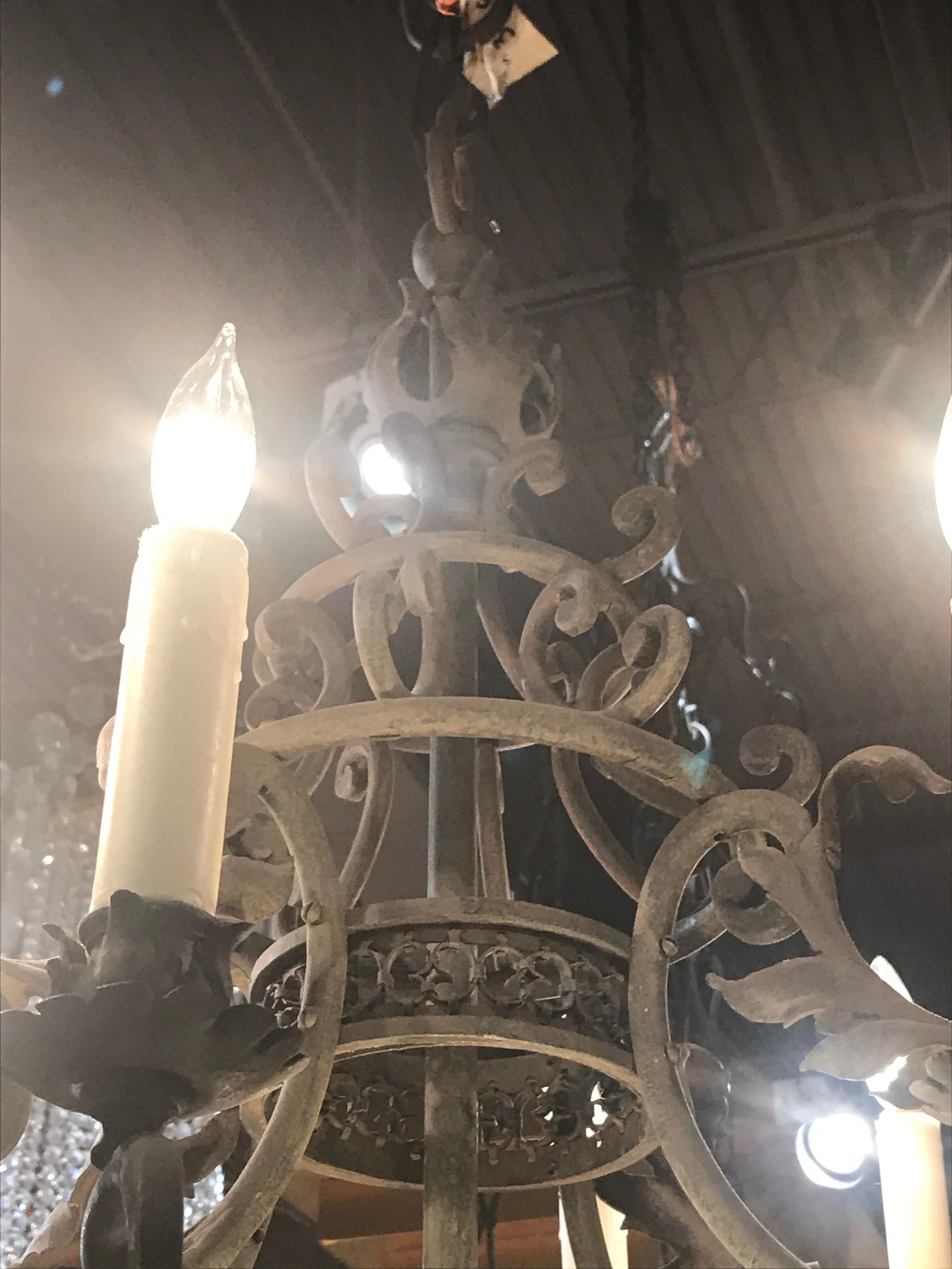 Very Fine Painted Bronze & Alabaster Chandelier, France, circa 1930 In Good Condition For Sale In Atlanta, GA