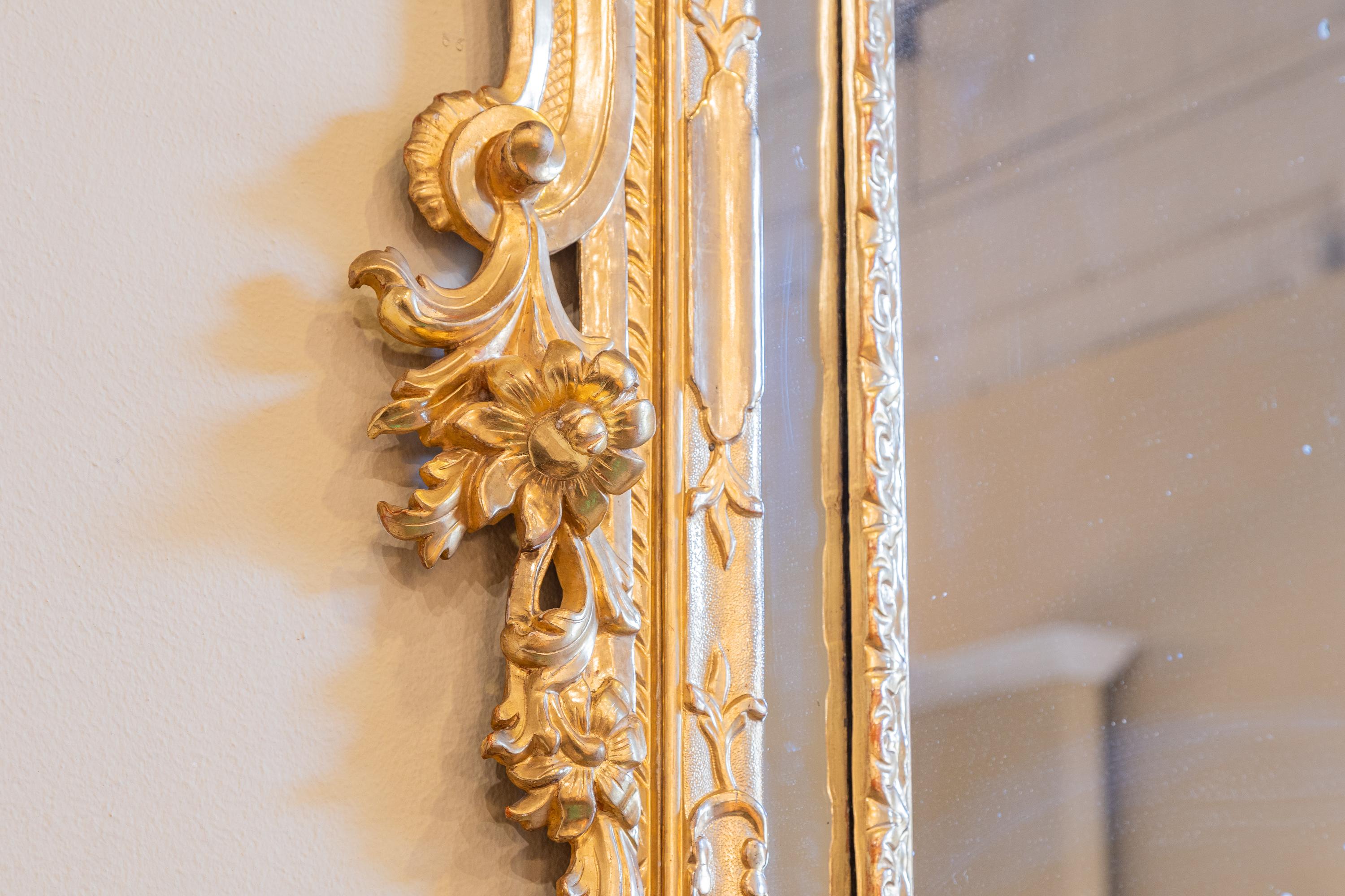Hand-Carved Very Fine Pair of 19th C French Water Gilt Carved and Etched Palatial Mirrors