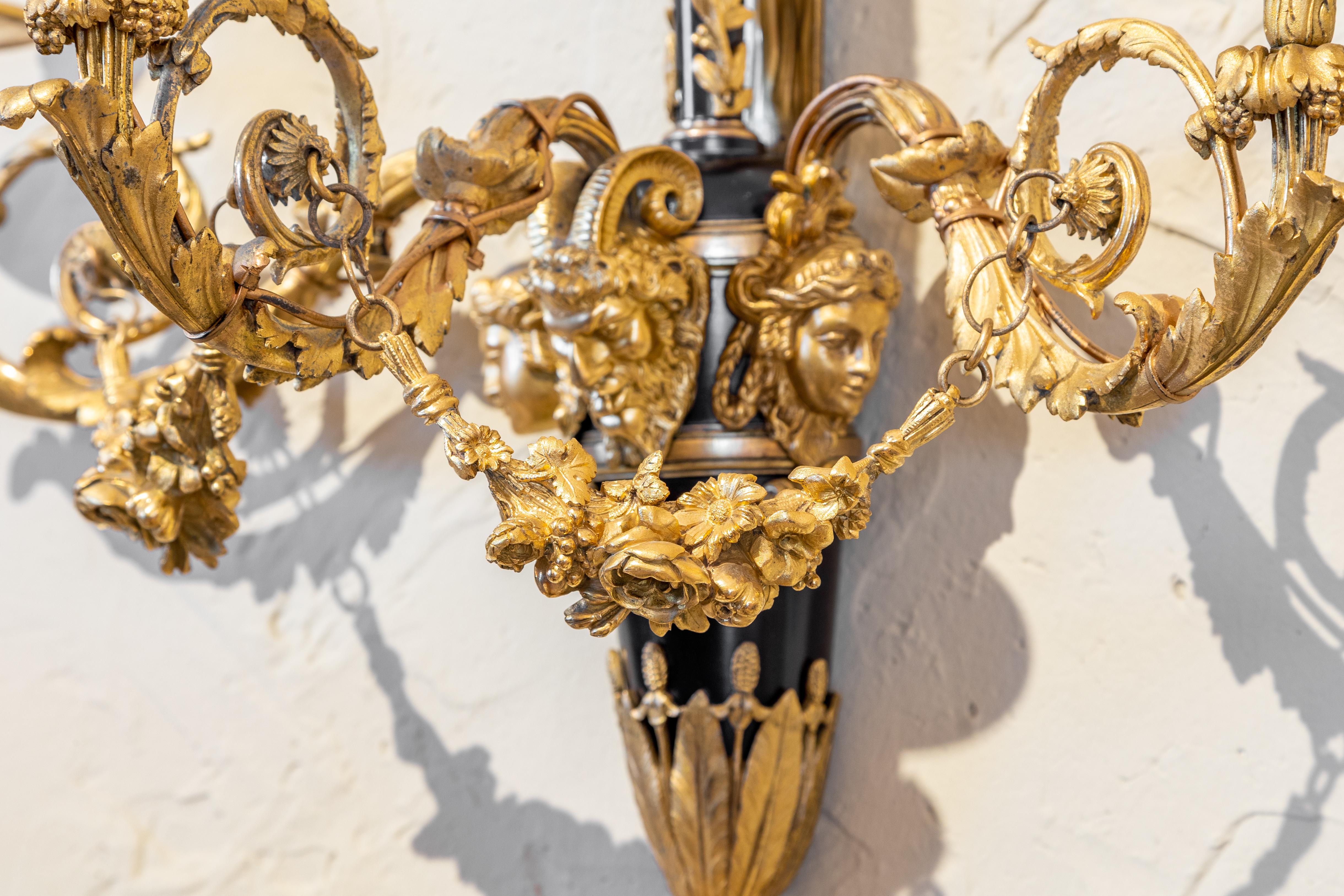 Very Fine Pair of 19th Century French Classical Gilt Bronze Large Sconces In Good Condition In Dallas, TX