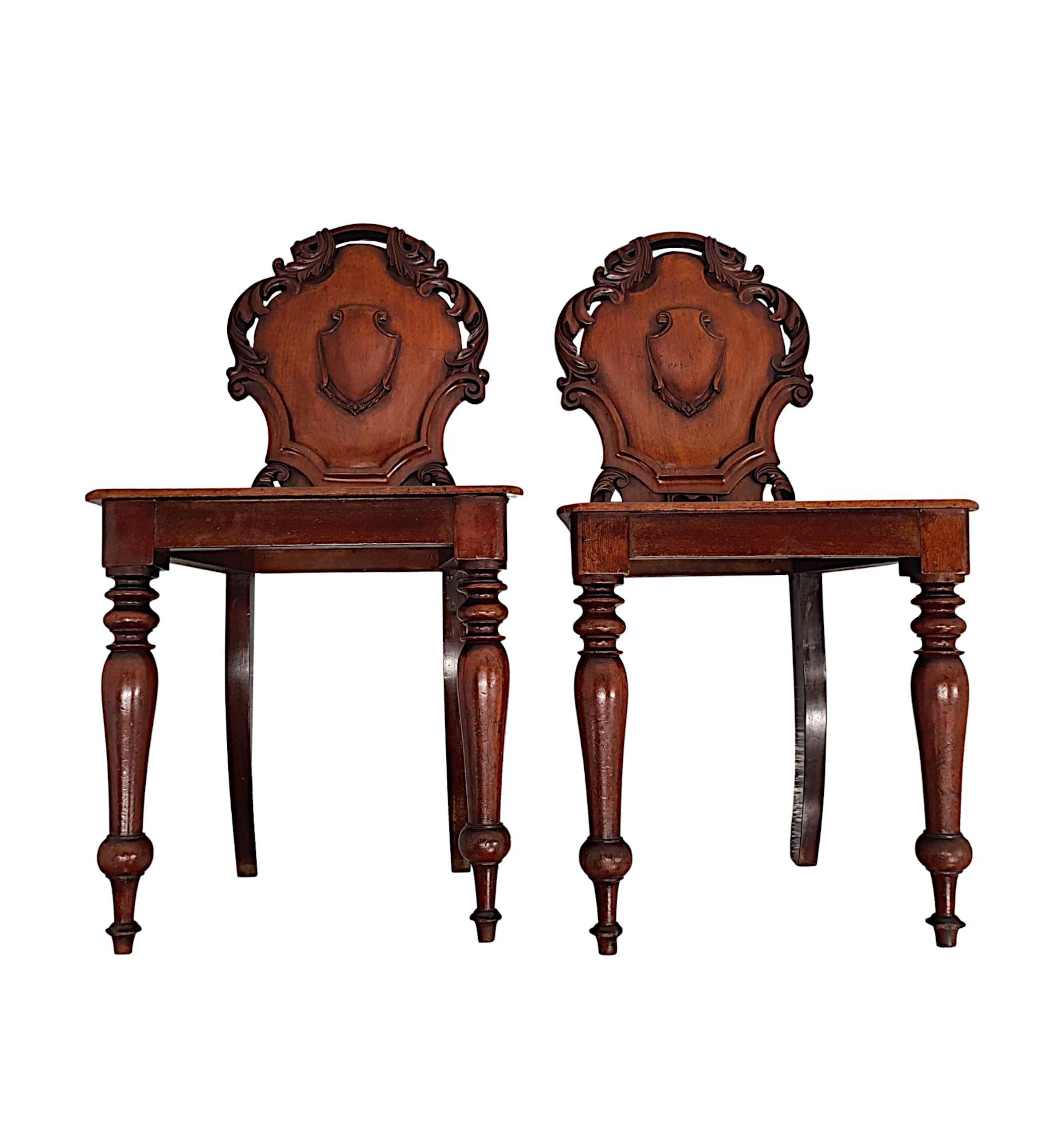 English A Very Fine Pair of 19th Century Hall Chairs For Sale