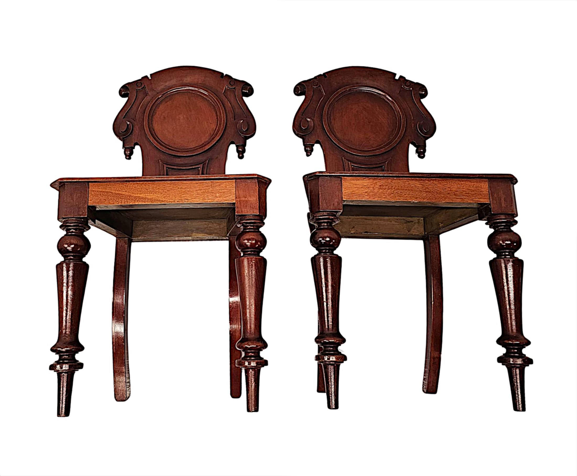 A Very Fine Pair of 19th Century Mahogany Hall Chairs For Sale 1