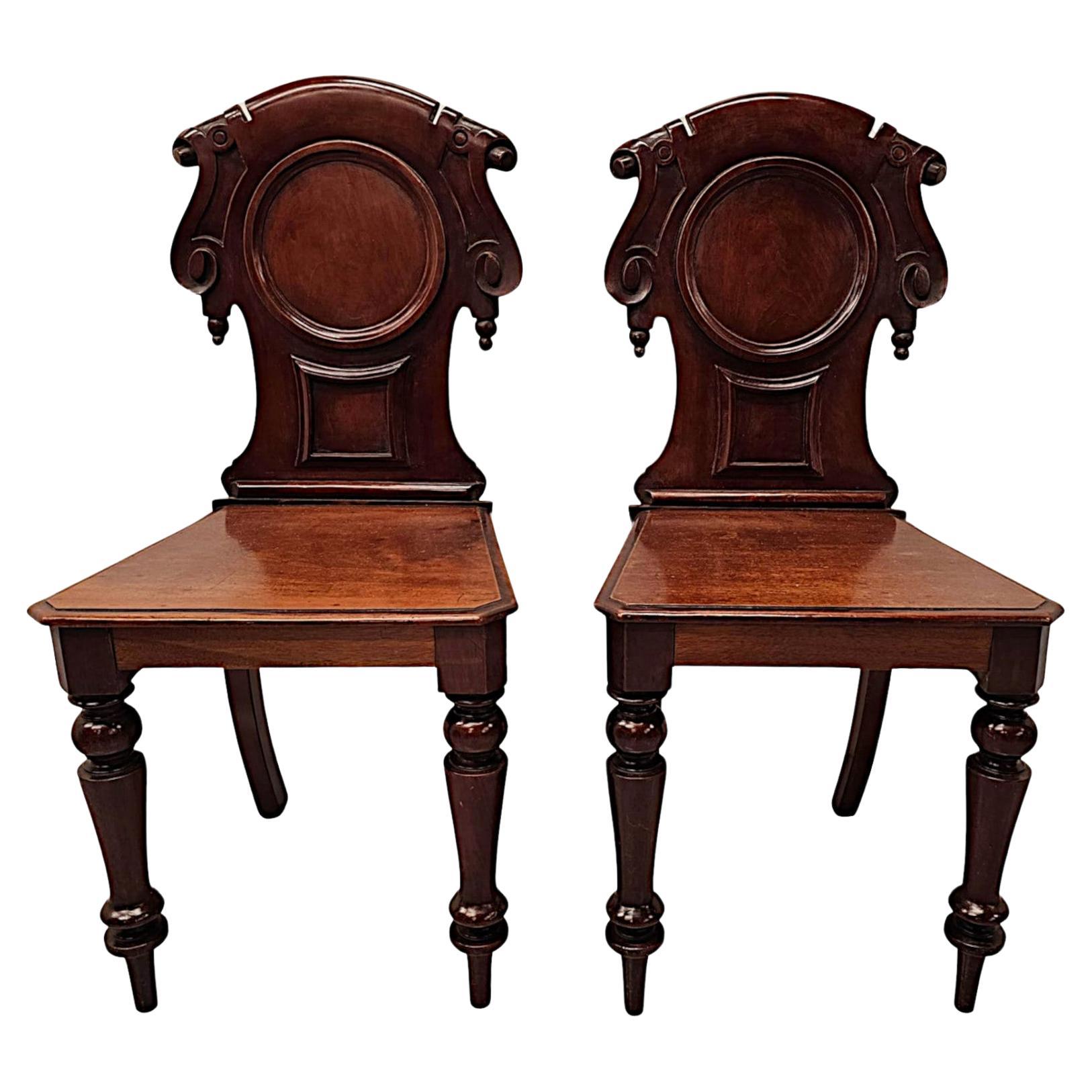 A Very Fine Pair of 19th Century Mahogany Hall Chairs For Sale