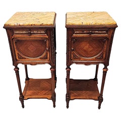 A Very Fine Pair of 19th Century Marble Top Bedside Cabinets