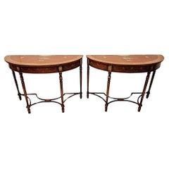Retro A Very Fine Pair of 20th Century Hand Painted Demilune Side Tables