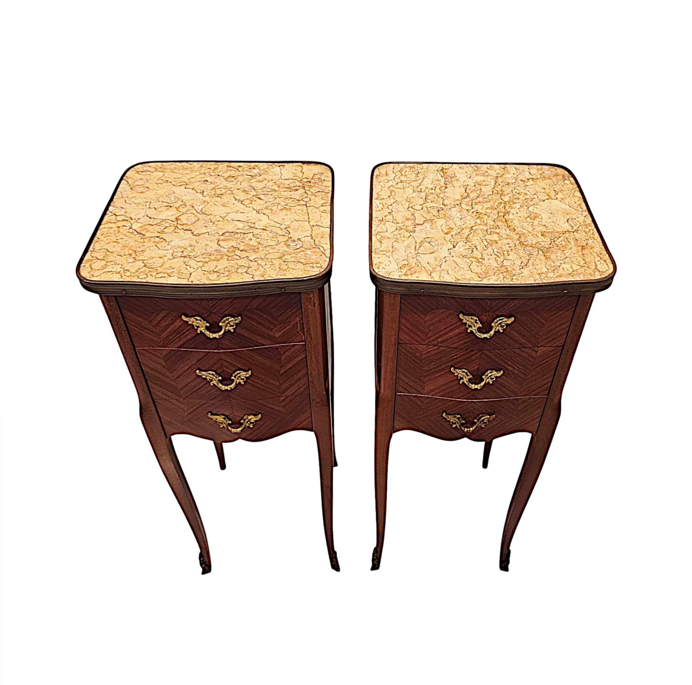 French A Very Fine Pair of 20th Century  Marble Top Bedside Chests or Tables For Sale