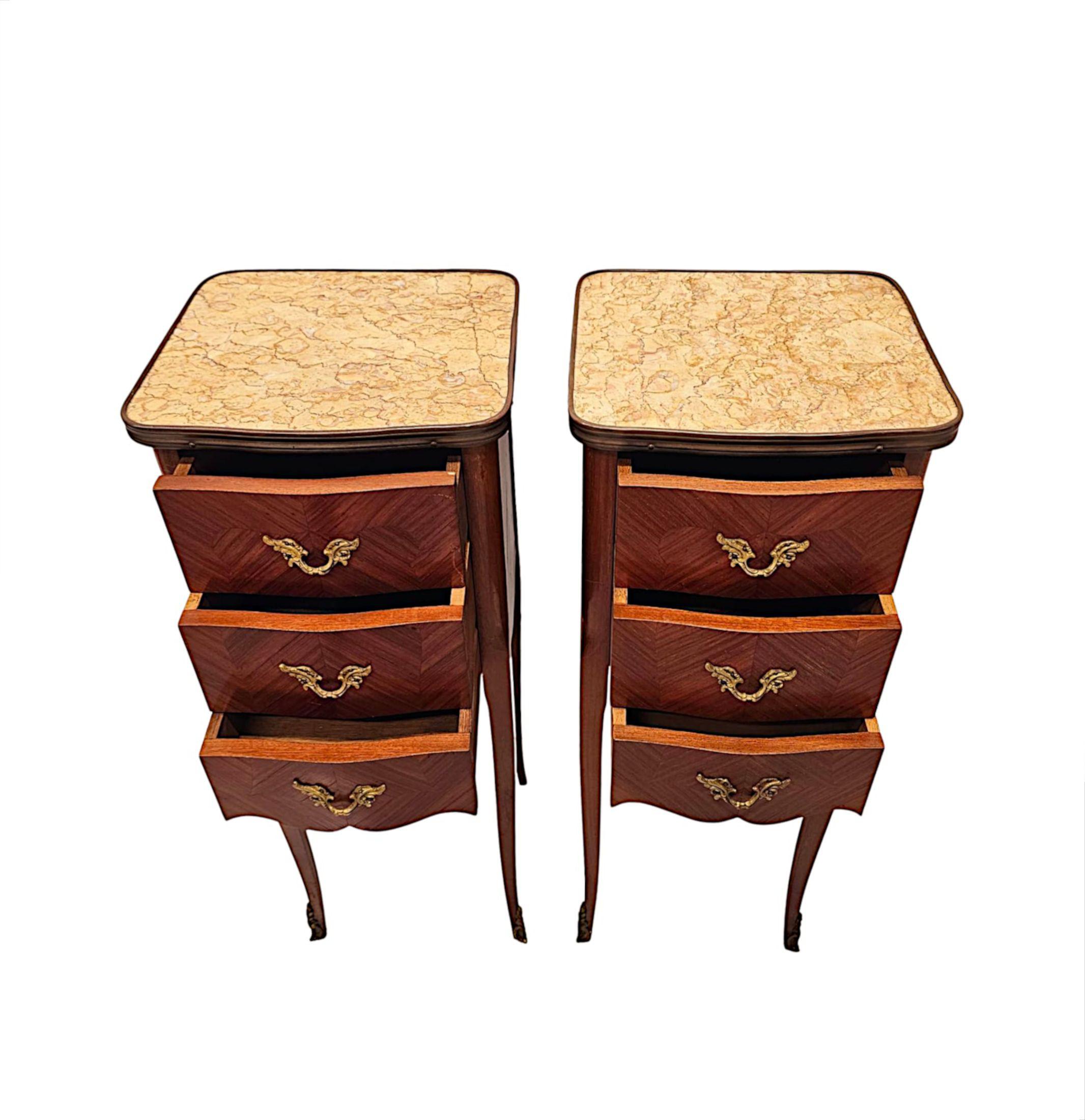 A Very Fine Pair of 20th Century  Marble Top Bedside Chests or Tables In Good Condition For Sale In Dublin, IE