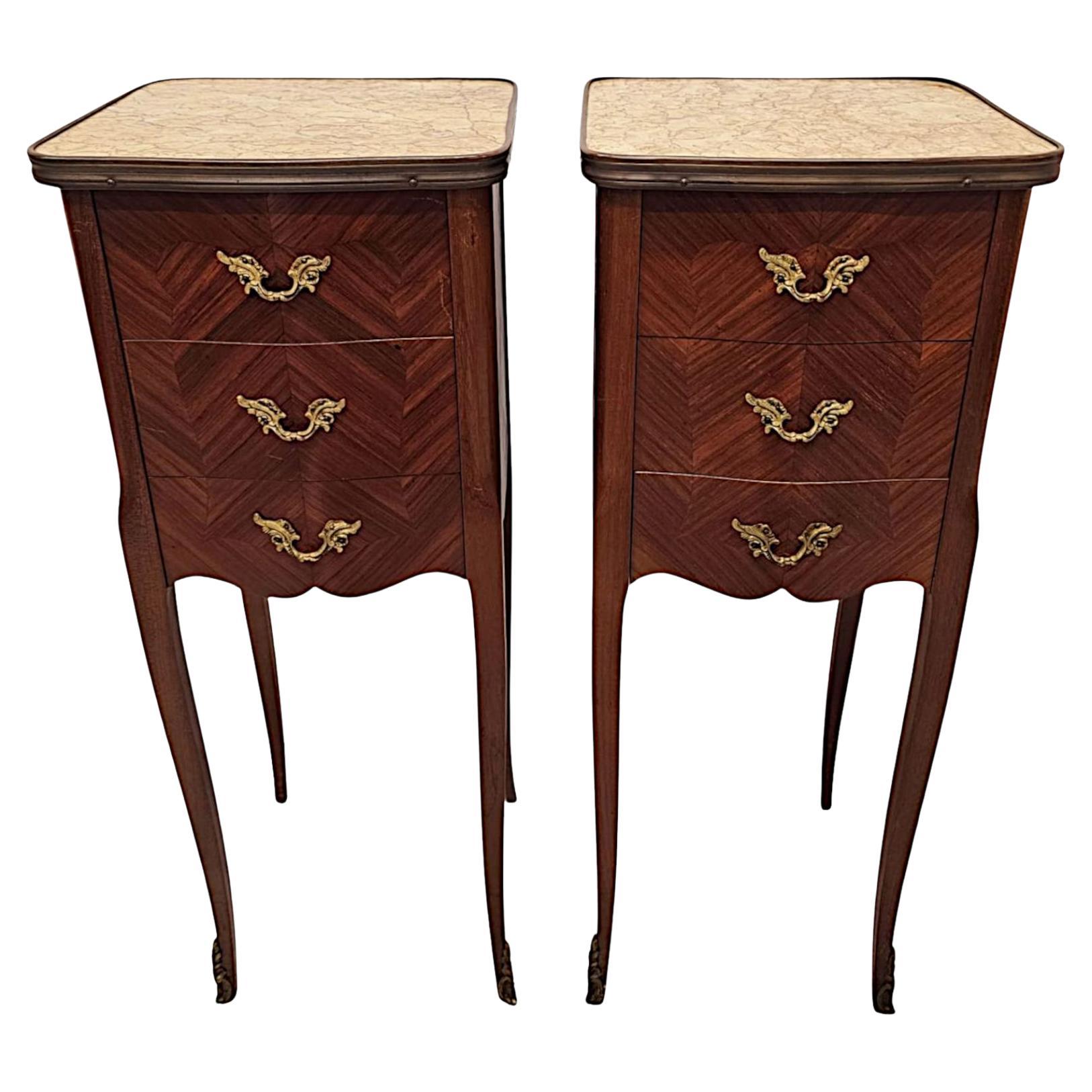 A Very Fine Pair of 20th Century  Marble Top Bedside Chests or Tables For Sale
