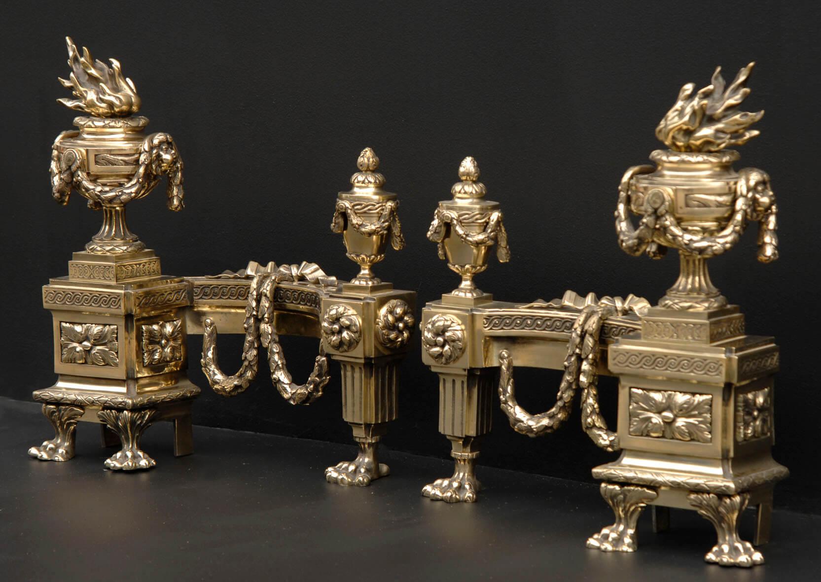 19th Century Very Fine Pair of Decorative Brass Chenets For Sale