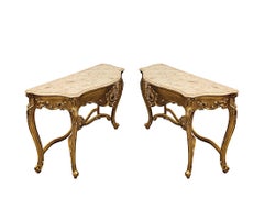 A Very Fine Pair of Early 20th Century Marble Top Giltwood Console Tables