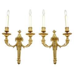 Very Fine Pair of French Louis XVI Period Twin-Light Gilt-Bronze Wall Lights