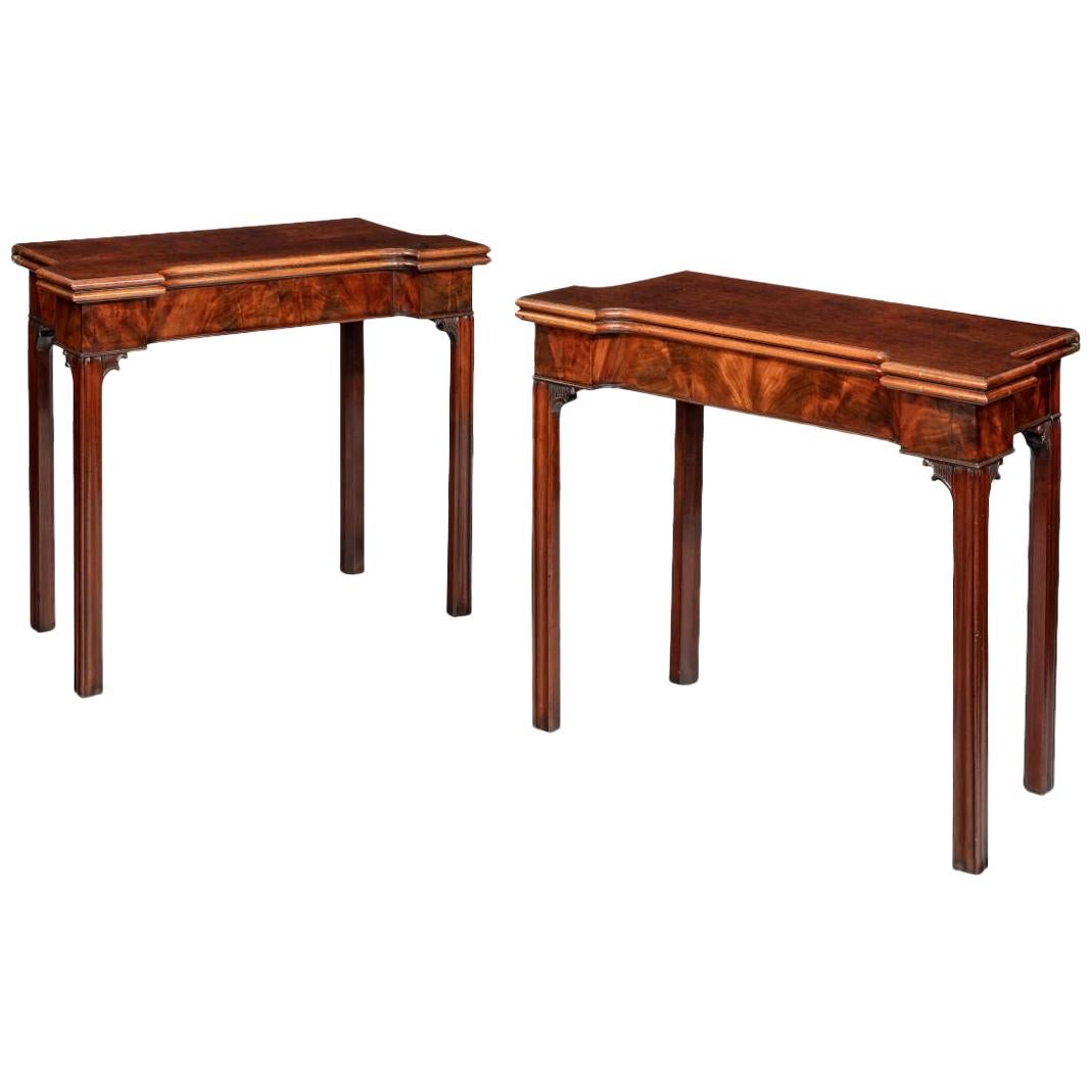 Very Fine Pair of George III Mahogany Concertina Action Card Tables For Sale