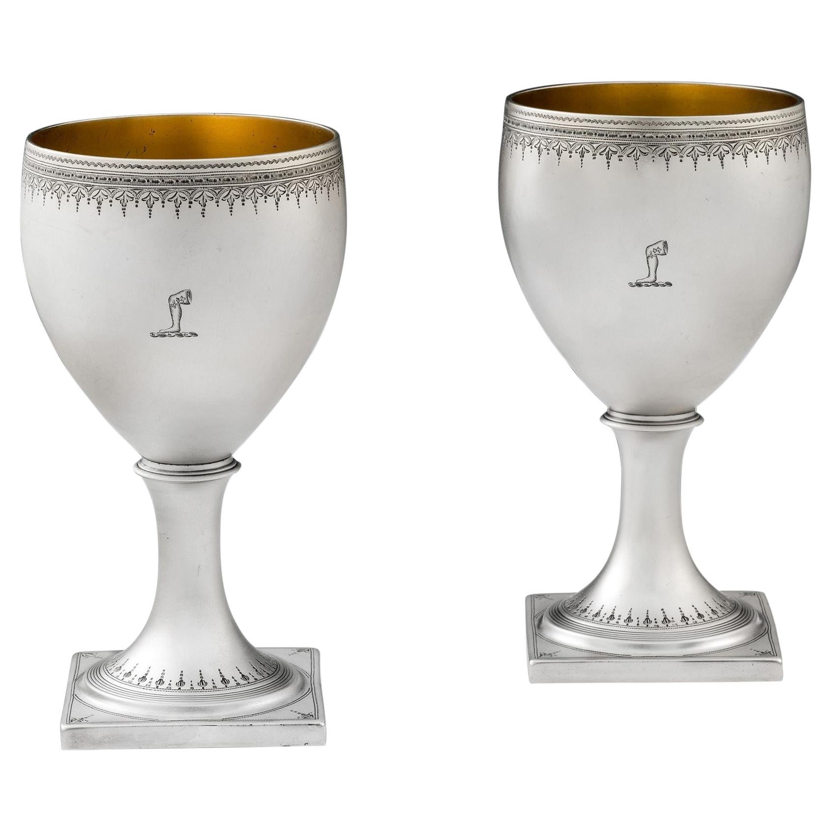 Very Fine Pair of George III Wine Goblets, London, 1807, Thomas James For Sale