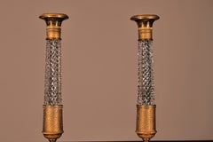 A Very Fine Pair of Gilt Bronze & Crystal Candlesticks