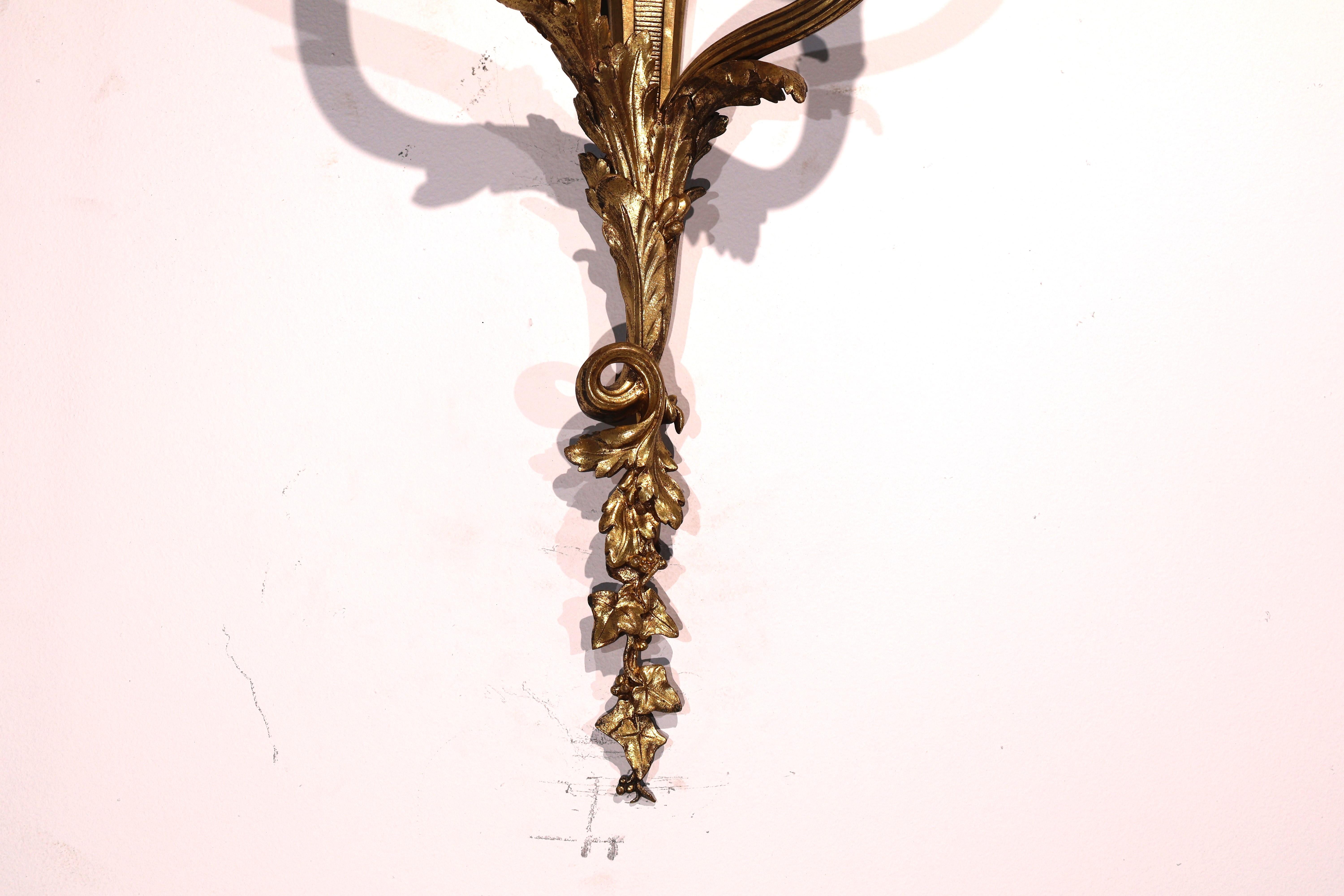 A Very Fine Pair of Gilt Bronze Wall Sconces For Sale 5