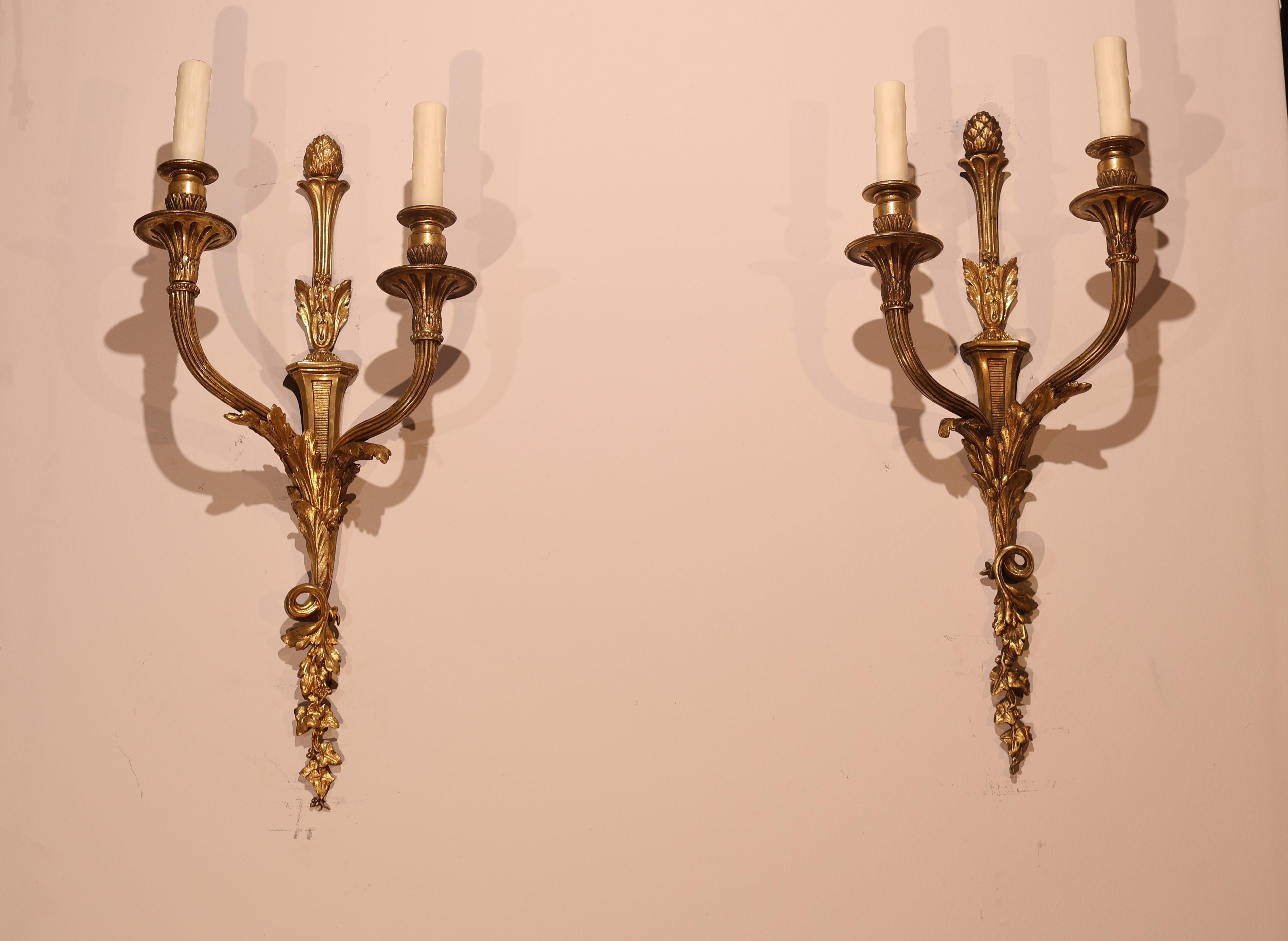 Louis XVI A Very Fine Pair of Gilt Bronze Wall Sconces For Sale