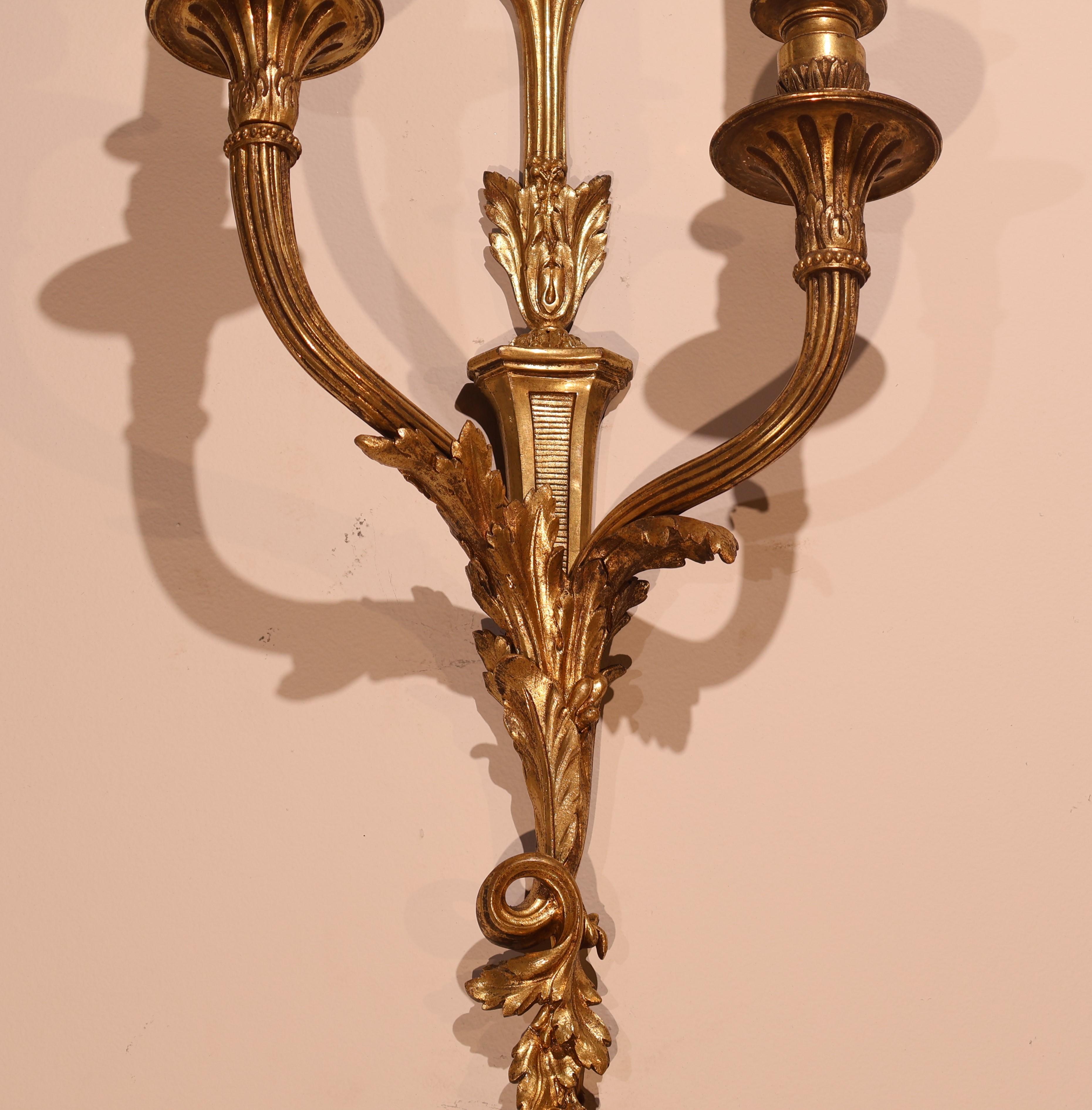 French A Very Fine Pair of Gilt Bronze Wall Sconces For Sale