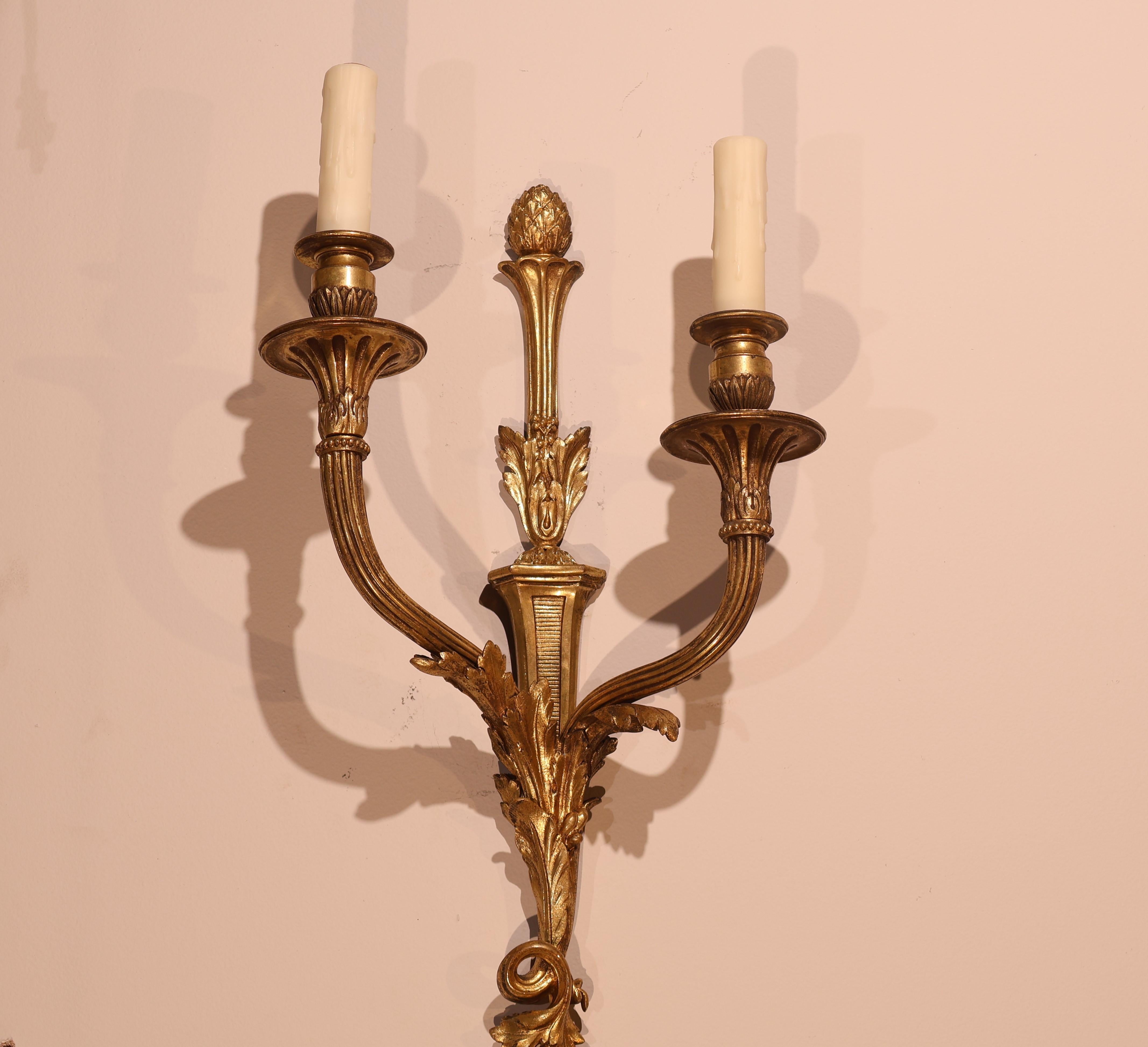 Early 20th Century A Very Fine Pair of Gilt Bronze Wall Sconces For Sale