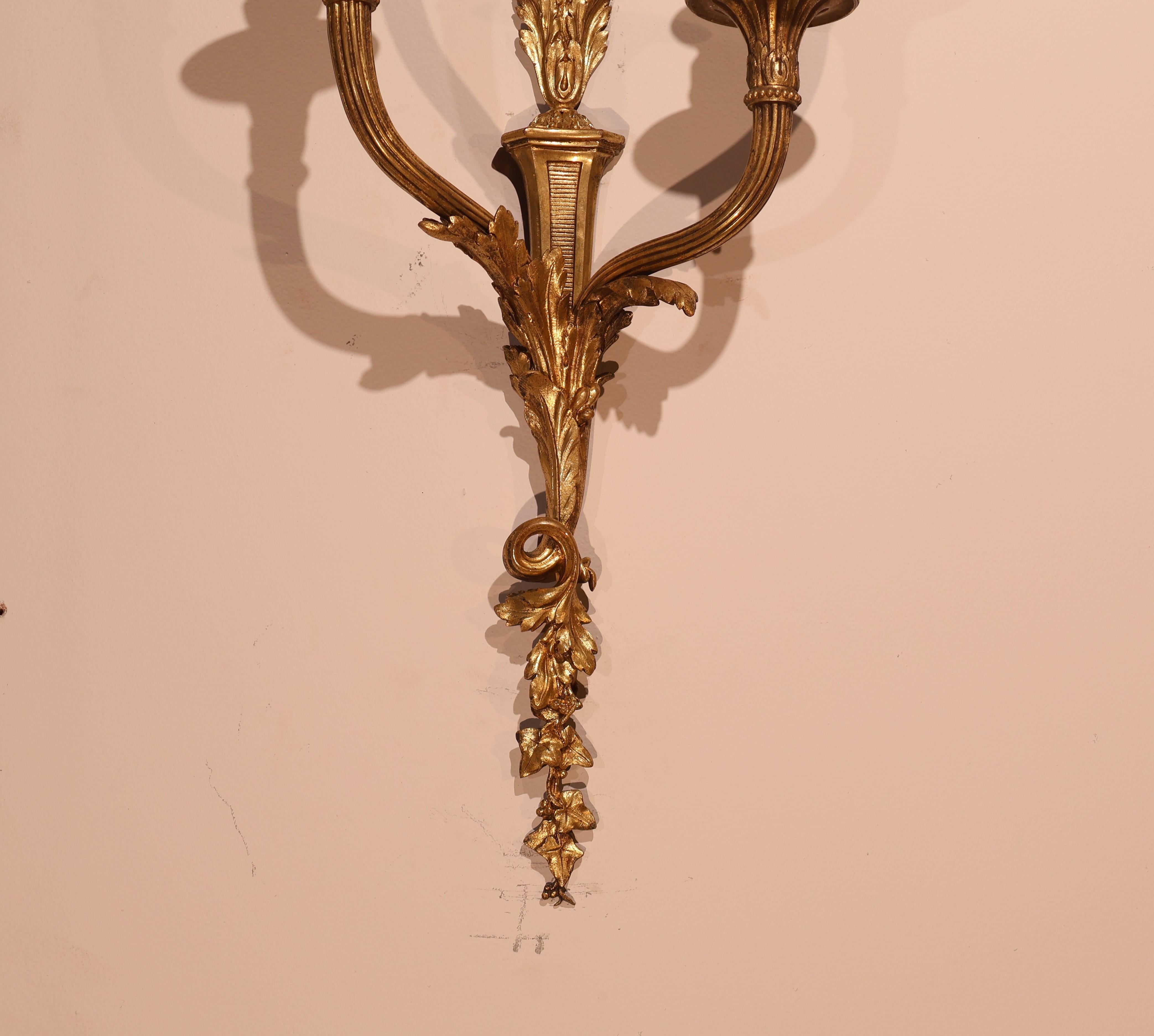 A Very Fine Pair of Gilt Bronze Wall Sconces For Sale 2