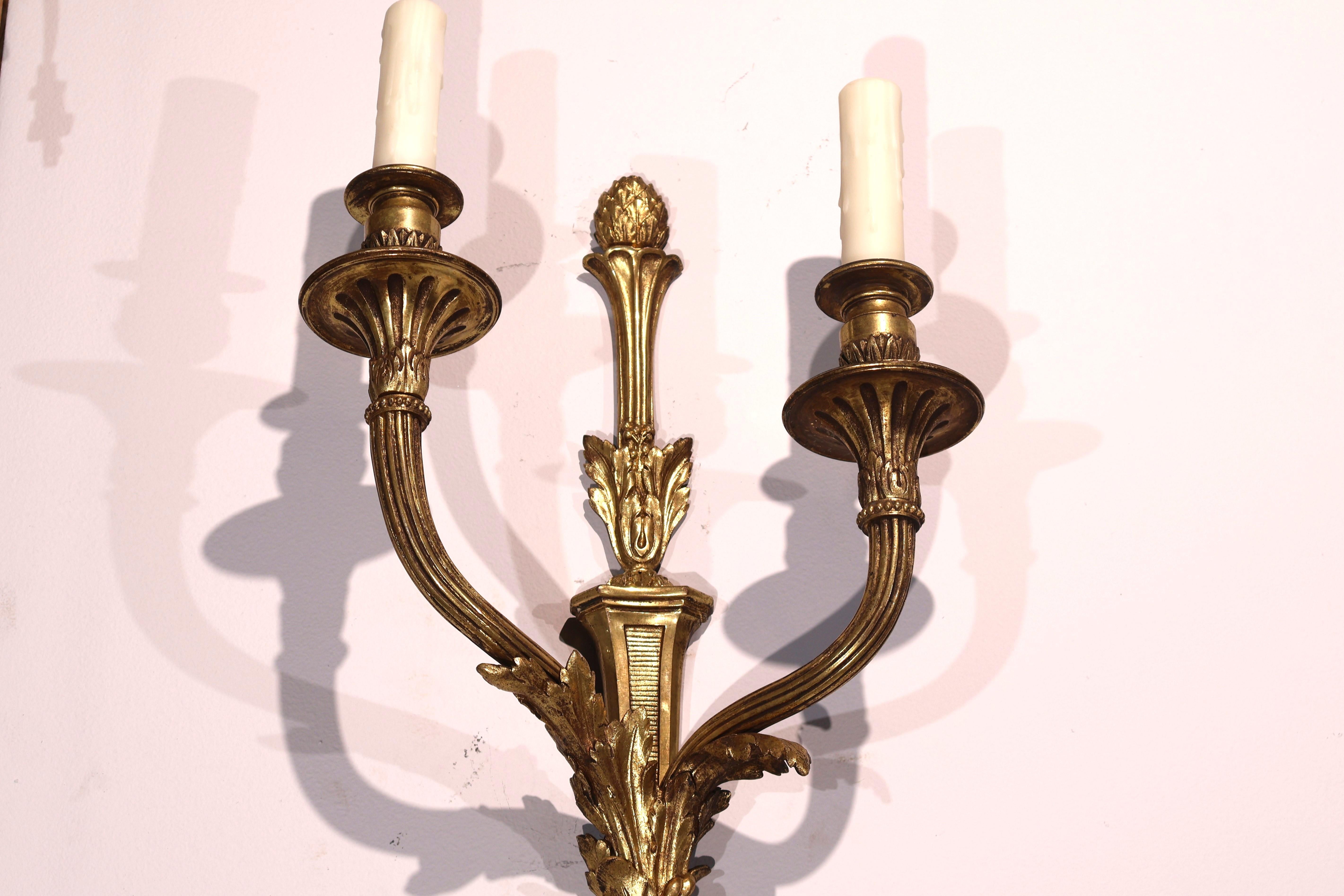 A Very Fine Pair of Gilt Bronze Wall Sconces For Sale 3
