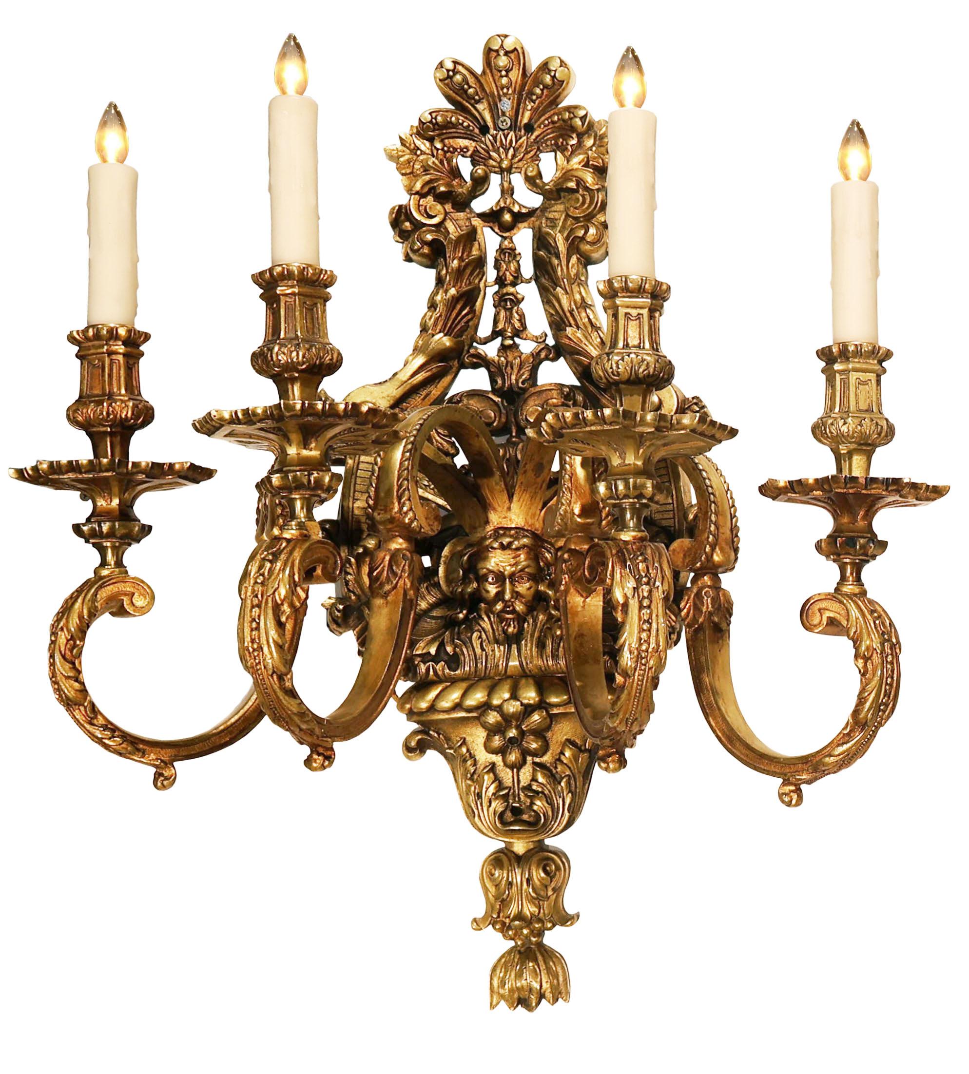 Regency A Very Fine Pair of Gilt Bronze Wall Sconces in the Regence taste. For Sale