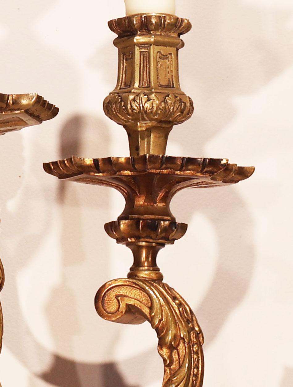 A Very Fine Pair of Gilt Bronze Wall Sconces in the Regence taste. For Sale 1