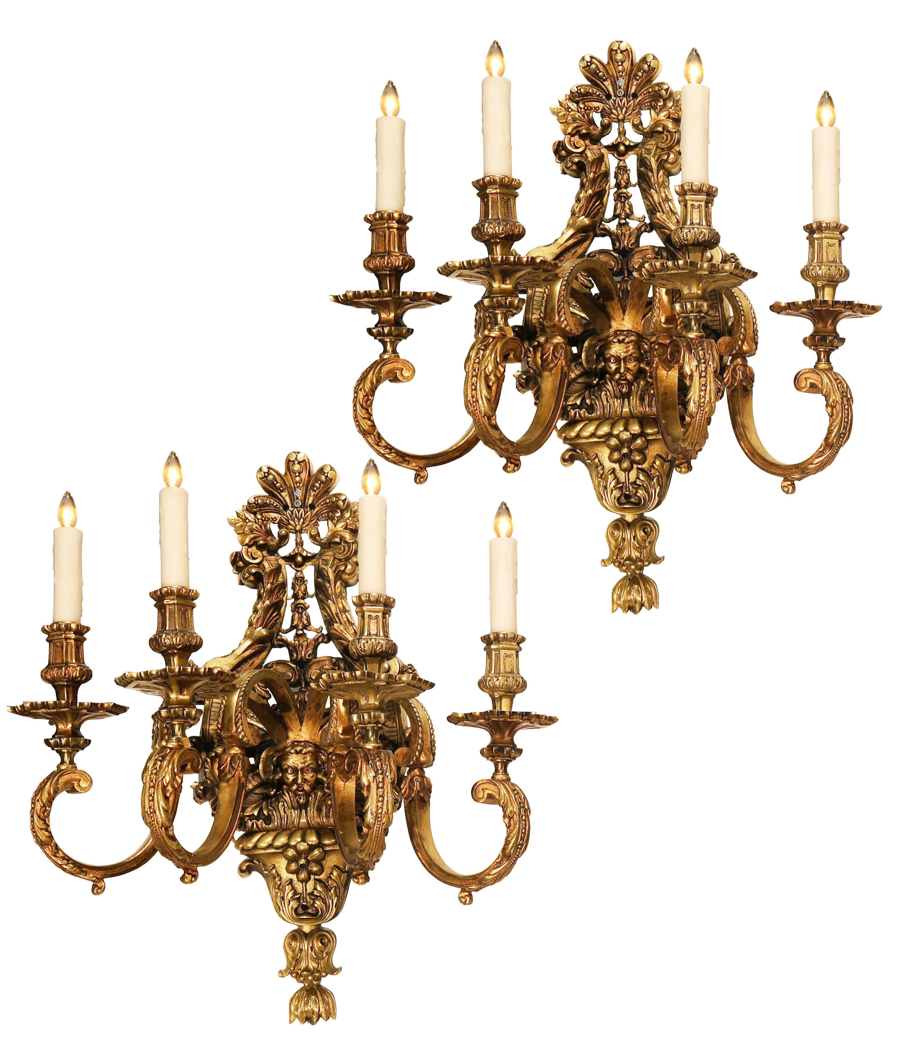 A Very Fine Pair of Gilt Bronze Wall Sconces in the Regence taste. For Sale 2