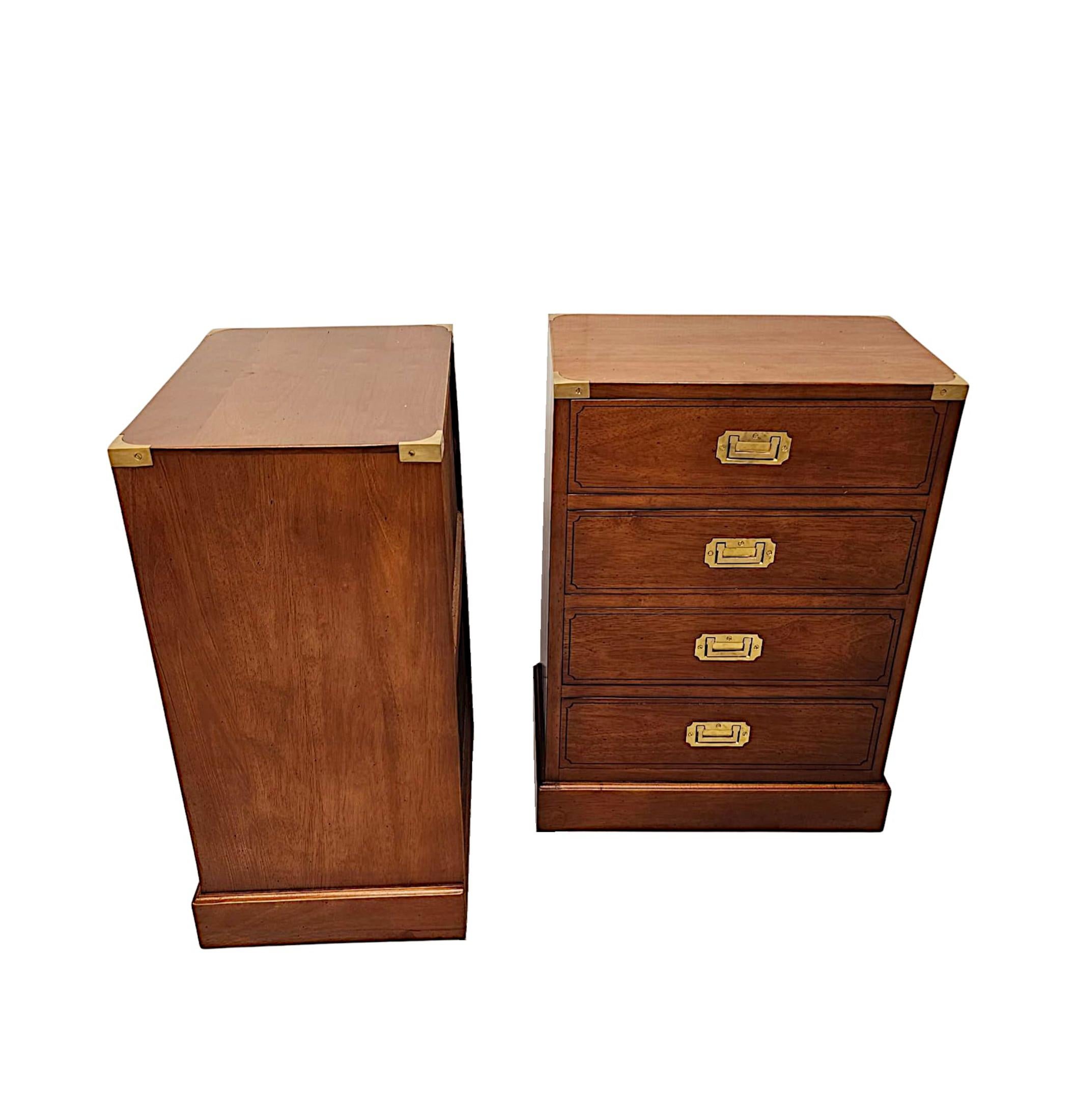 A Very Fine Pair of Hand Made Bedside Chests in the Campaign Style In New Condition For Sale In Dublin, IE