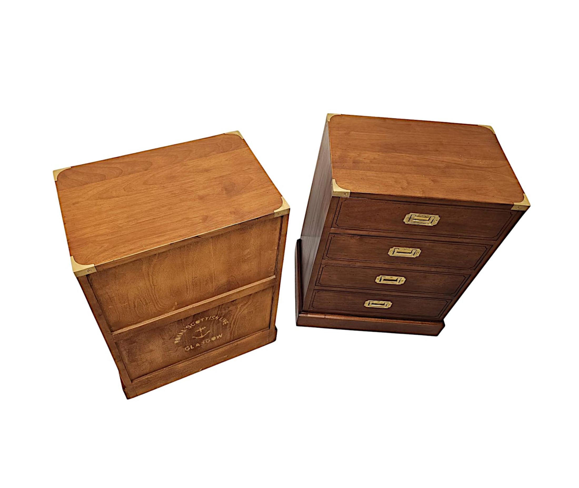 Brass A Very Fine Pair of Hand Made Bedside Chests in the Campaign Style For Sale
