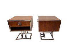 A Very Fine Pair of Mid Century Design Walnut and Chrome Side or Bedside Tables