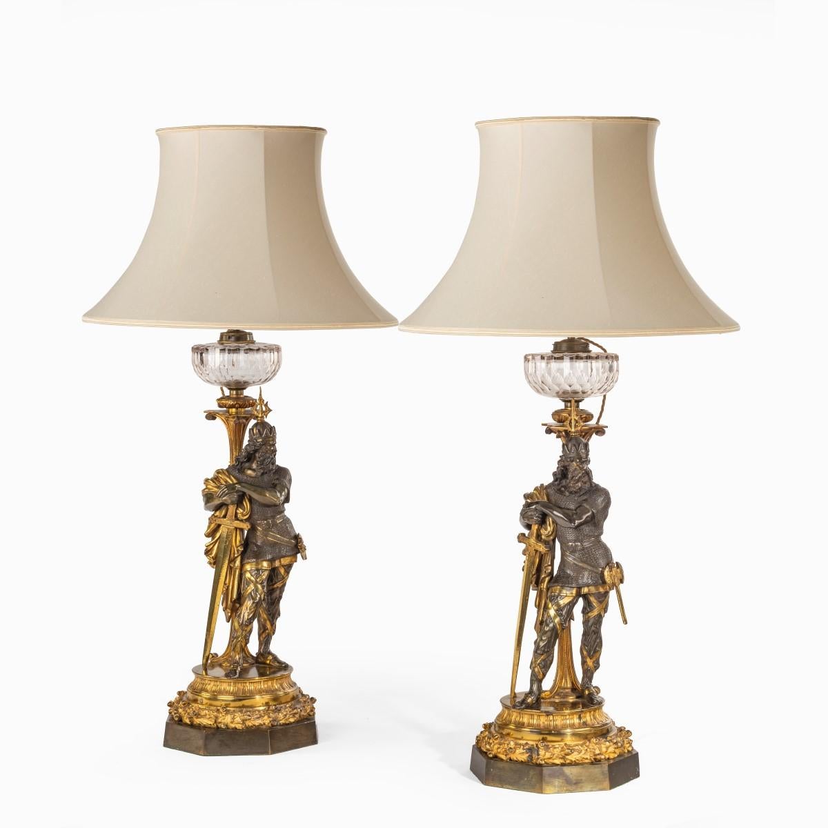 Very Fine Pair of Mid-Victorian Parcel Gilt Bronze Oil Lamps, by Hinks For Sale 2
