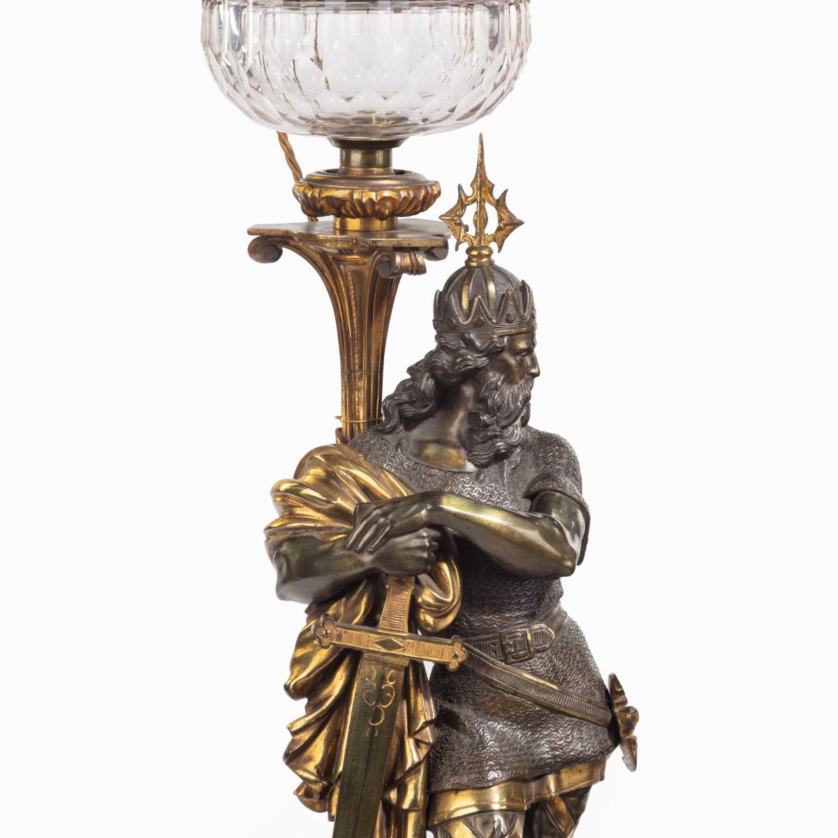 Anglais Très belle paire de lampes à huile du milieu de l'ère victorienne en bronze doré, par Hinks en vente