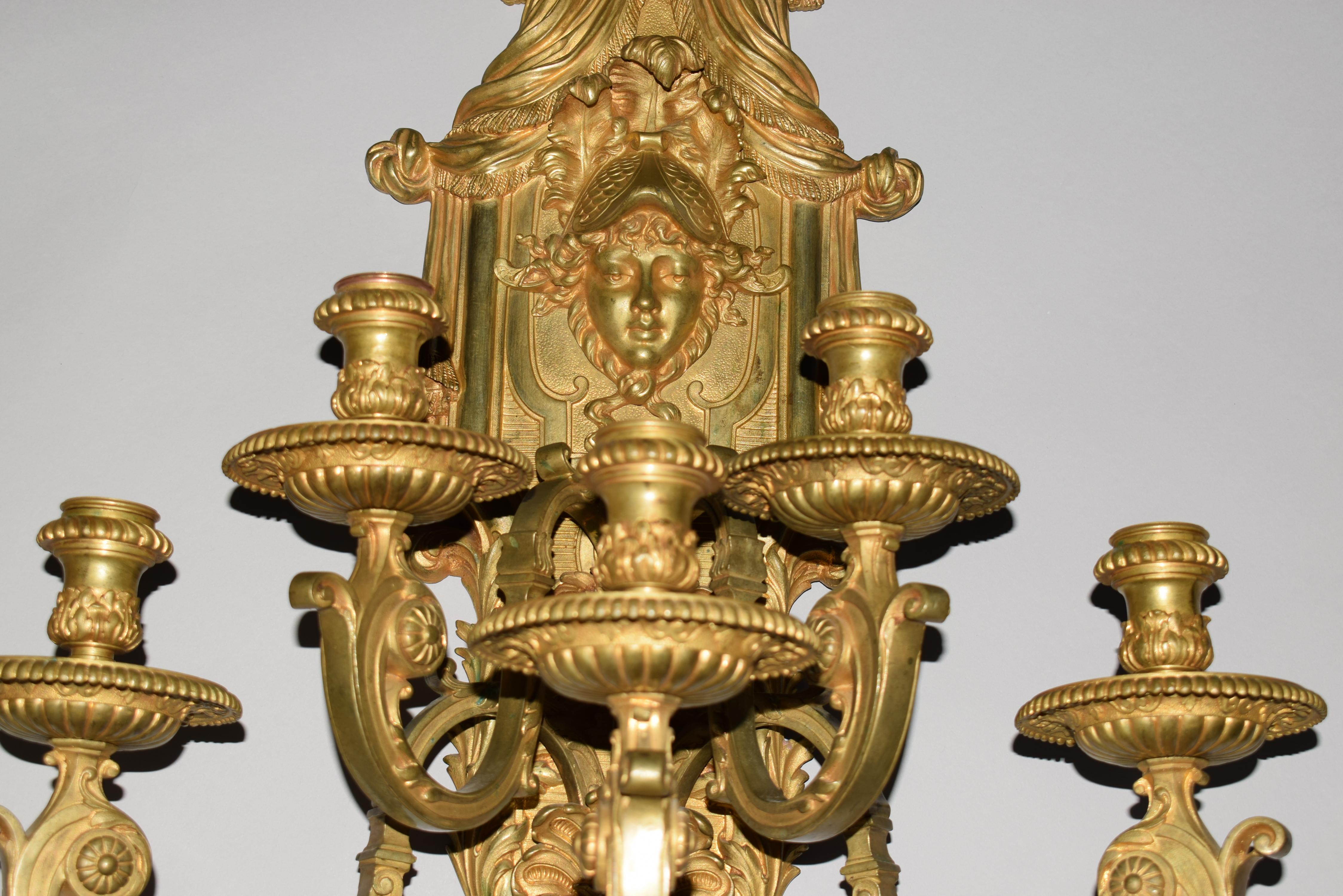 Very Fine Pair of Regency Style Gilt Bronze Wall Sconces For Sale 5