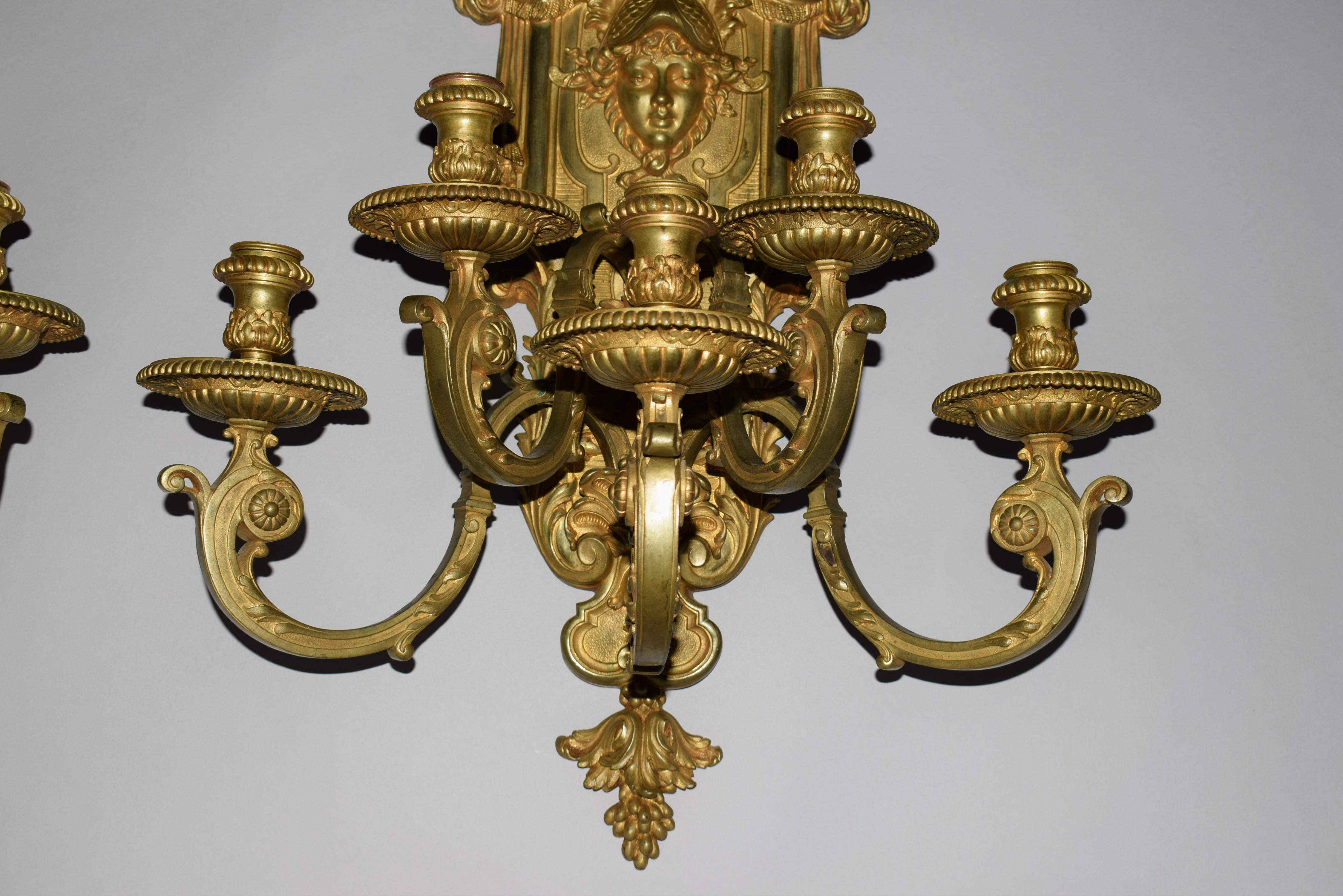 Very Fine Pair of Regency Style Gilt Bronze Wall Sconces For Sale 6