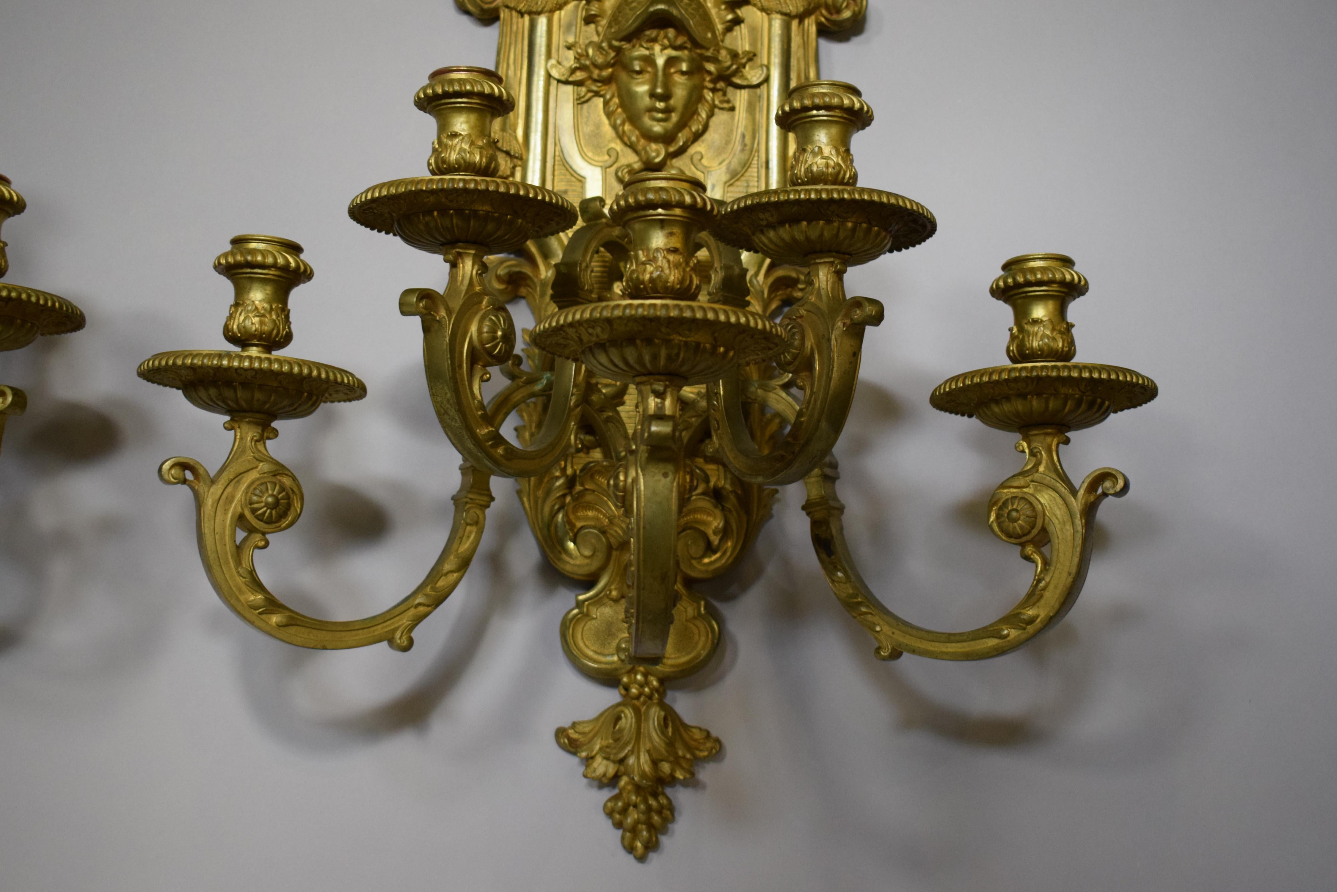 Very Fine Pair of Regency Style Gilt Bronze Wall Sconces For Sale 7
