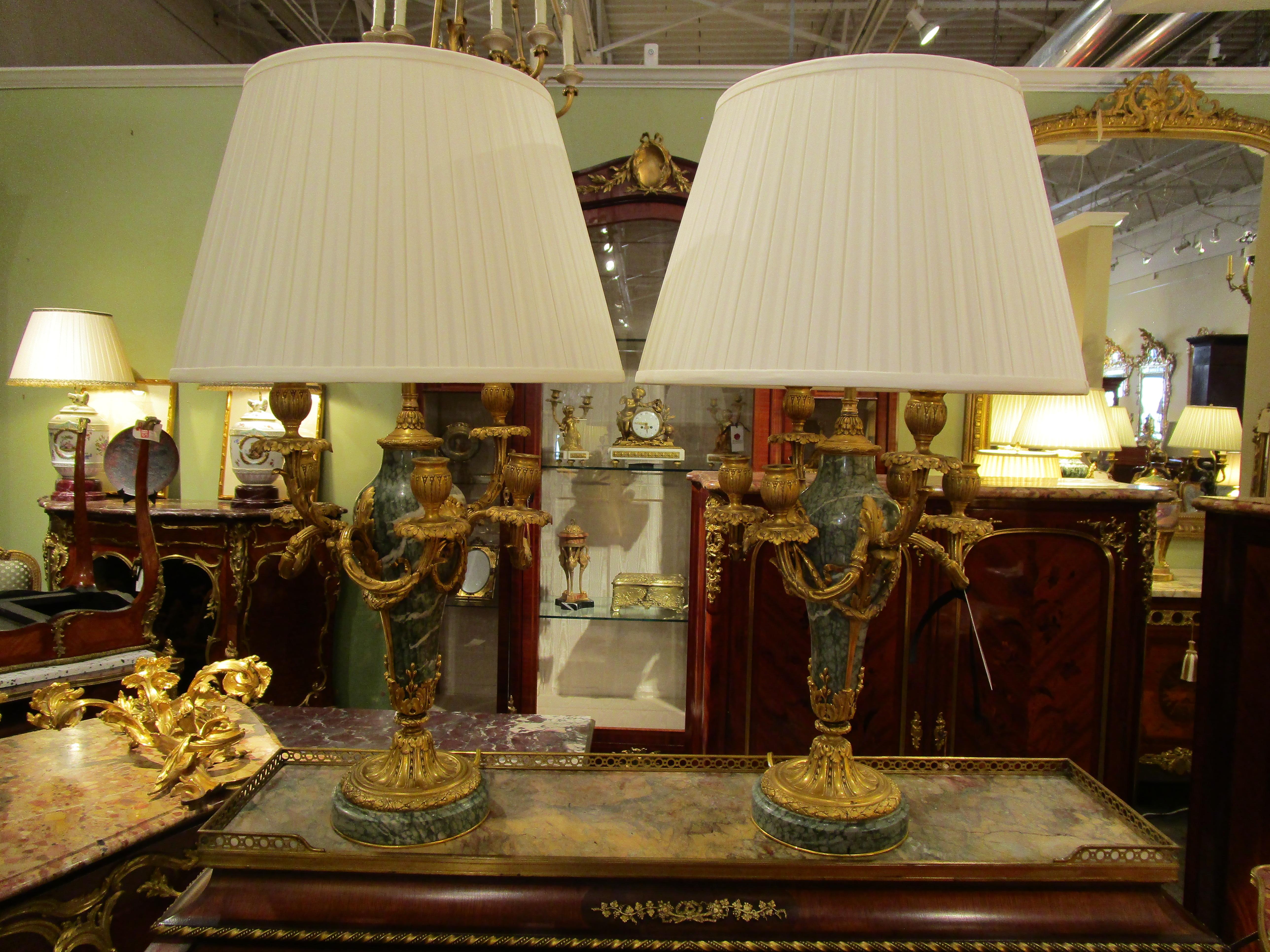 A  pair of signed 19th c  Louis XVI marble and gilt bronze lamps by Thiebault For Sale 3