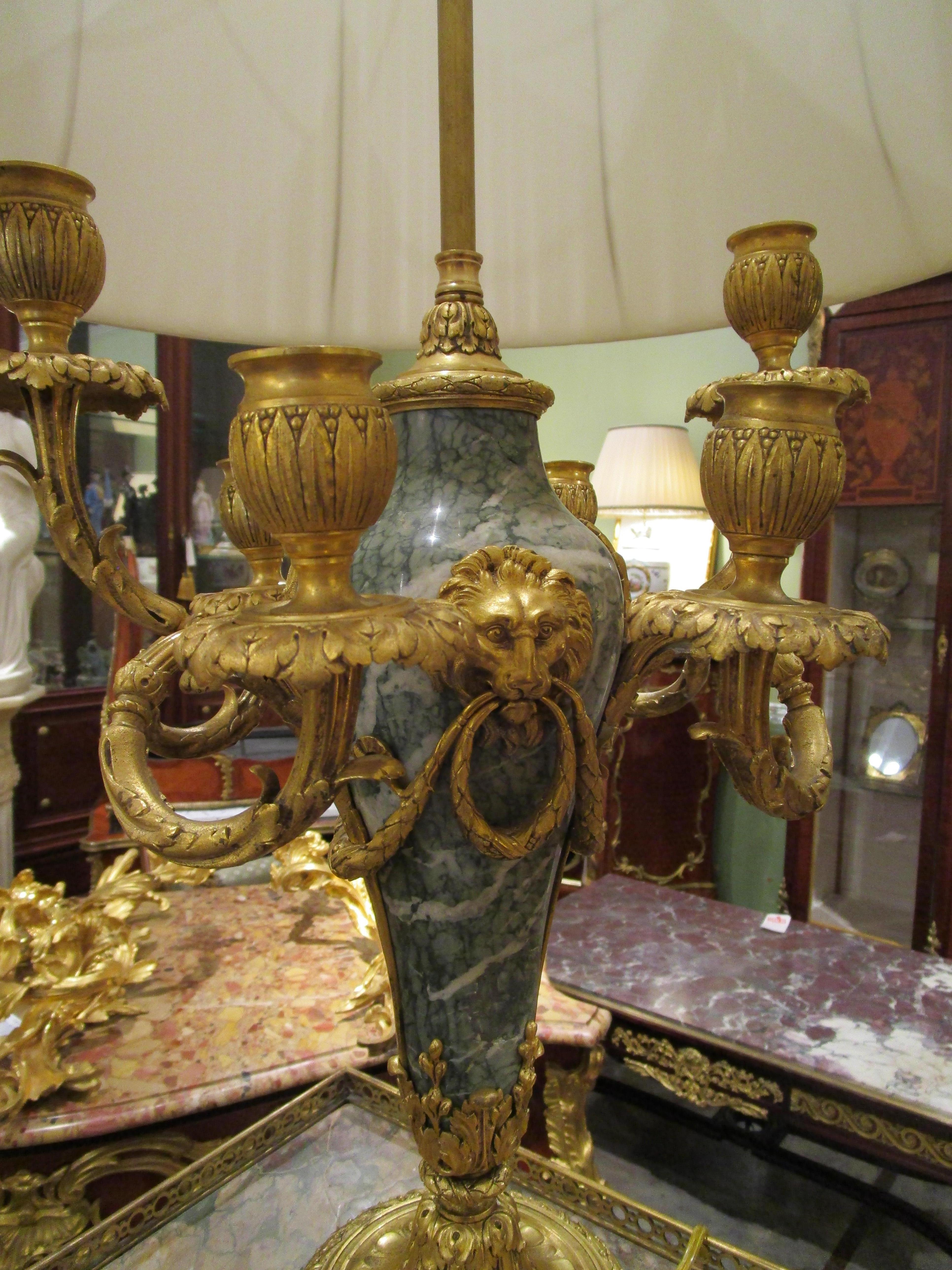 Gilt A  pair of signed 19th c  Louis XVI marble and gilt bronze lamps by Thiebault For Sale