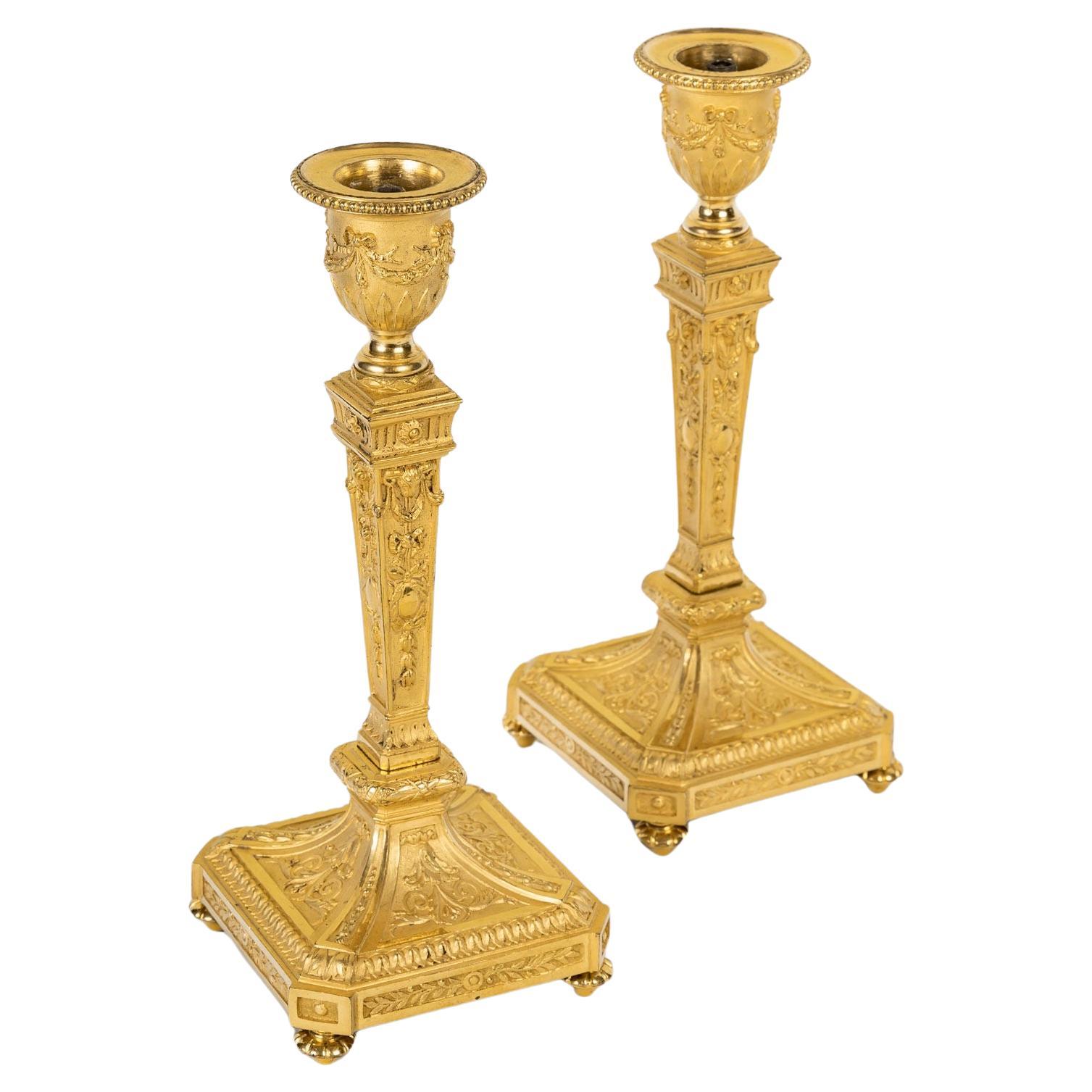 A Very Fine Quality 19th Century French Pair of Candlesticks For Sale