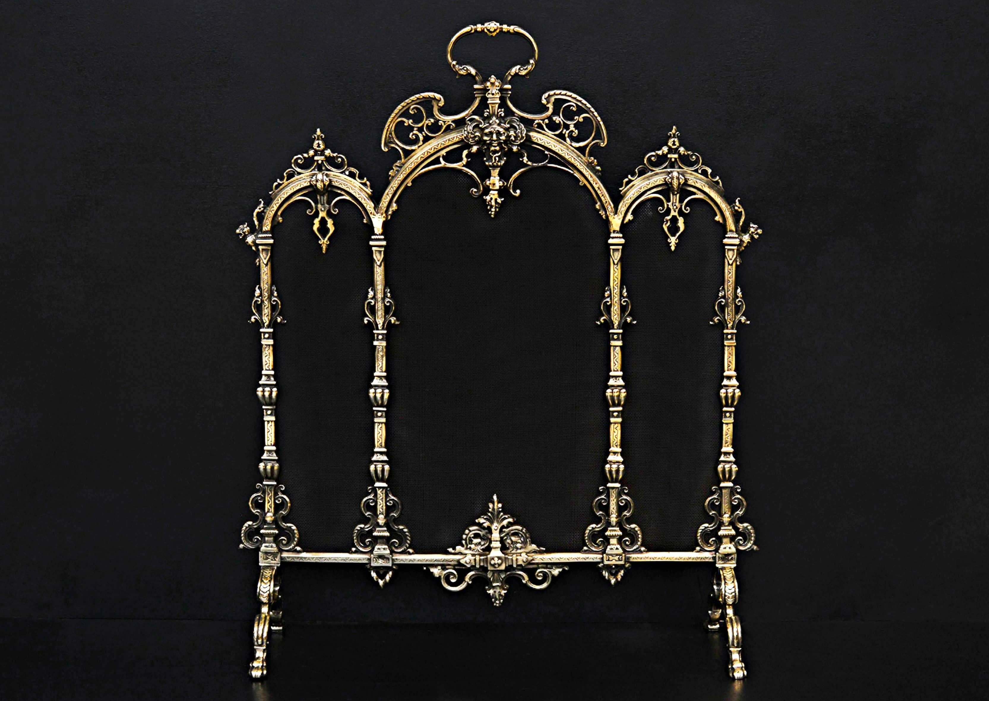 English Very Fine Quality Brass Firescreen in the Regency Manner For Sale