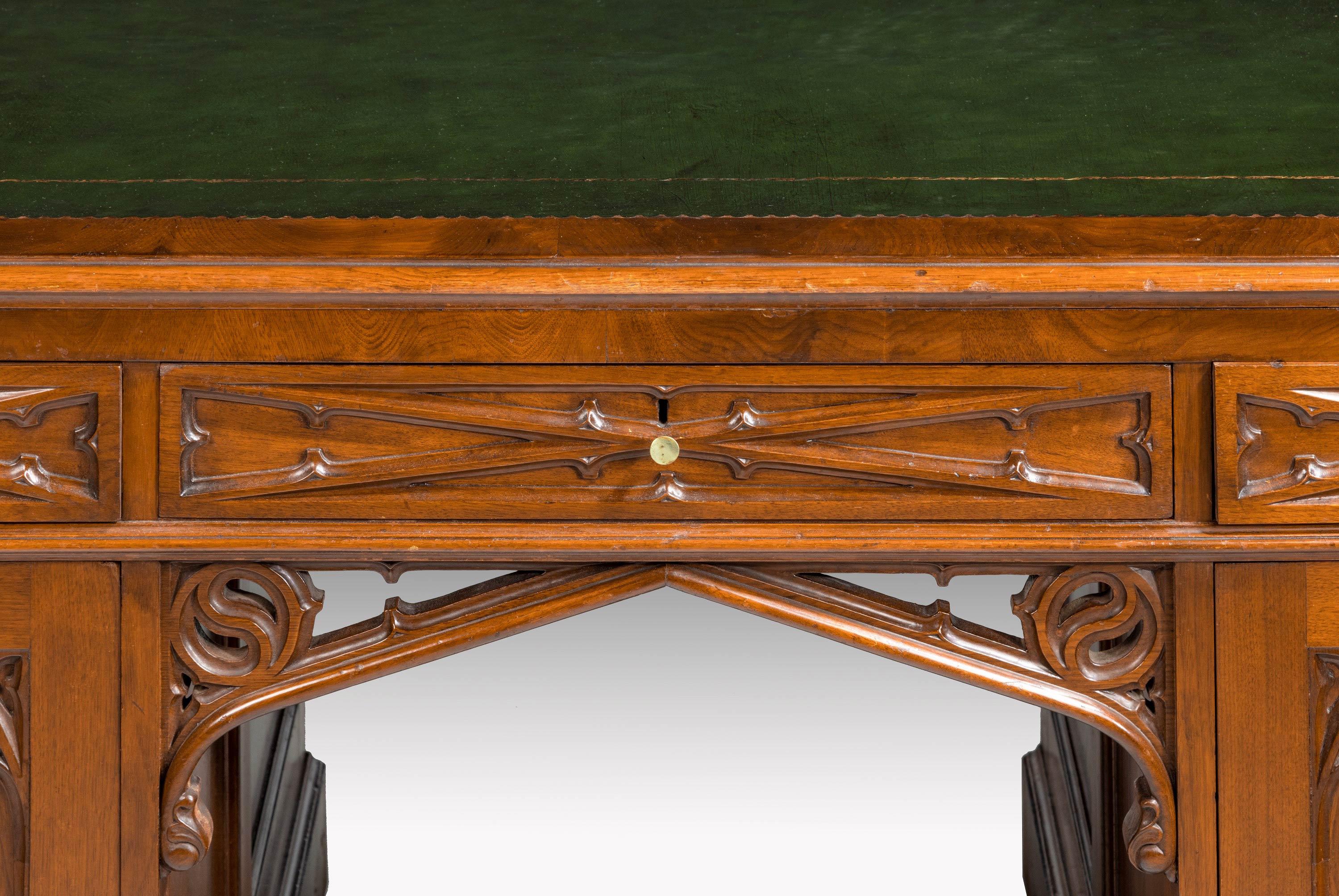 English Very Fine Quality, Late 19th Century Gothic, Mahogany Desk For Sale