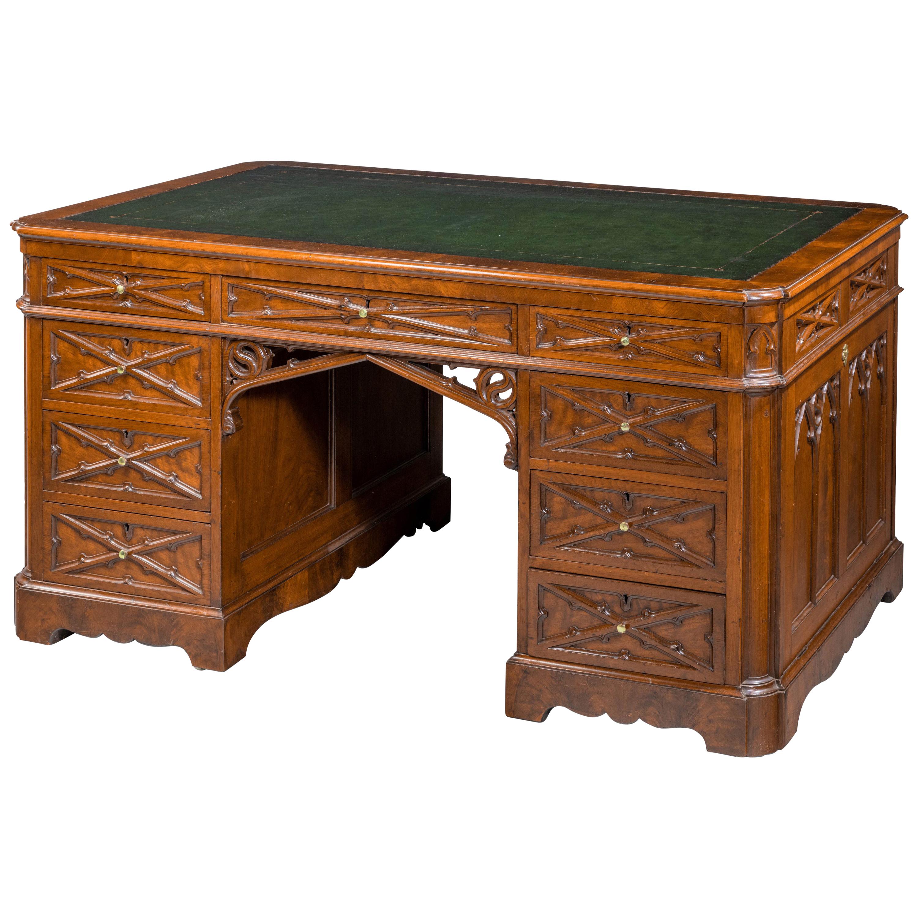 Very Fine Quality, Late 19th Century Gothic, Mahogany Desk For Sale