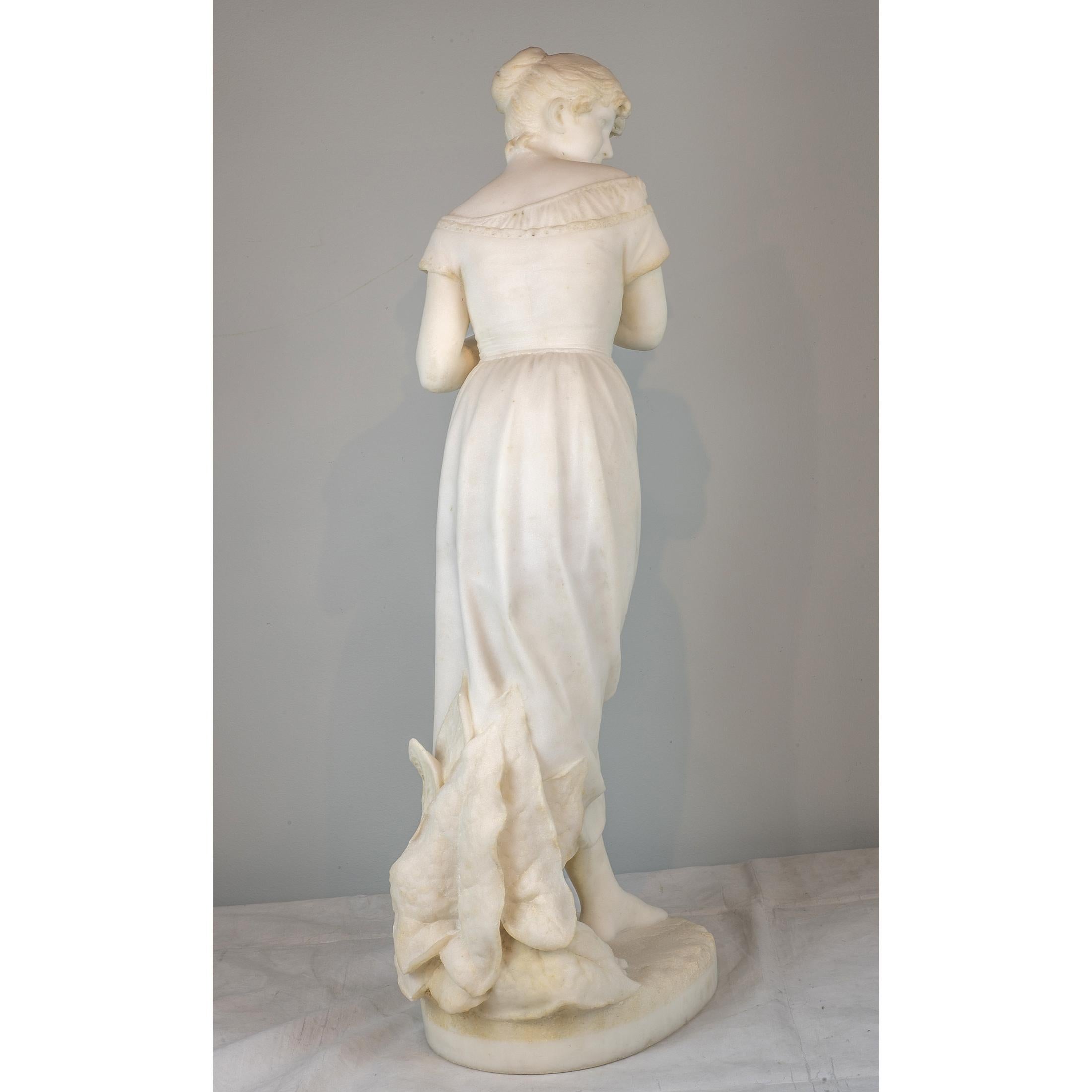 Italian White Marble Sculpture Statue of a Maiden by Cesare Lapini For Sale